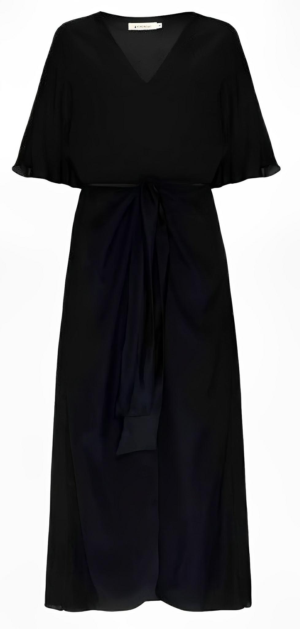 Black Tie-Waist Midi Dress by Lethicia Bronstein