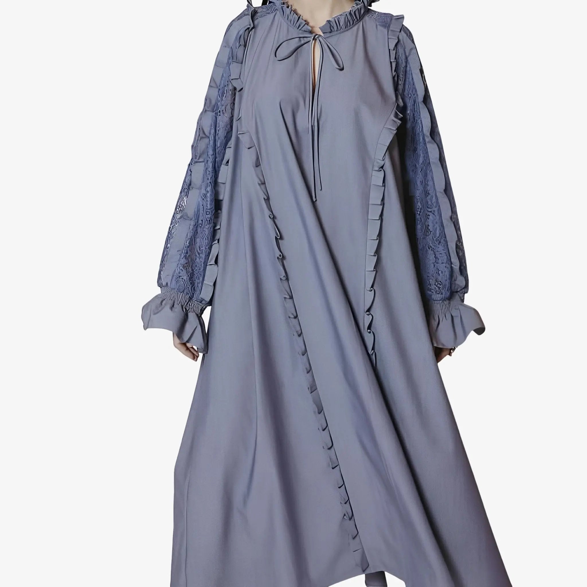 Caterina Denim-Blue Lace Midi Dress by Lethicia Bronstein
