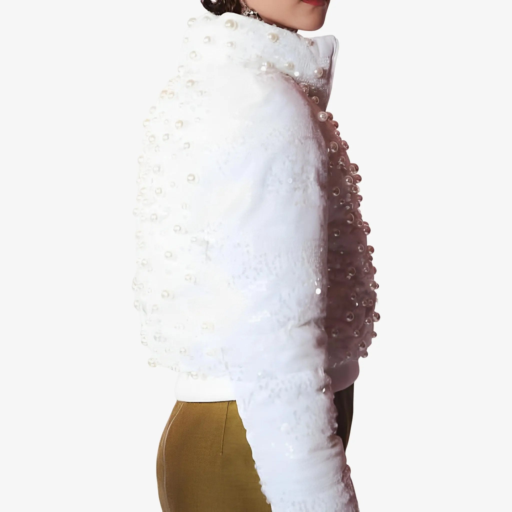 Madeleine White Sequin & Pearl Puffer Jacket by Lethicia Bronstein