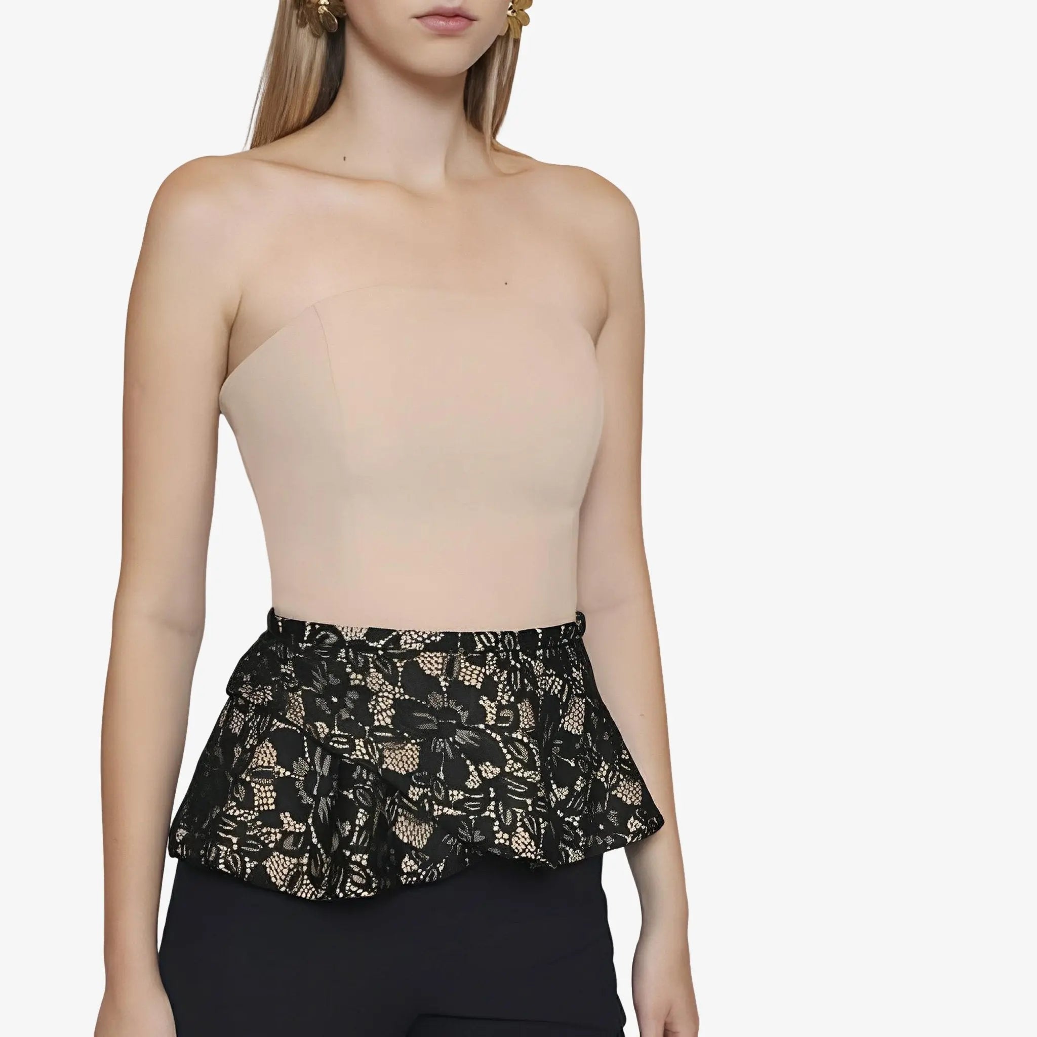 Alexa Beige Crepe Strapless Top by Lethicia Bronstein