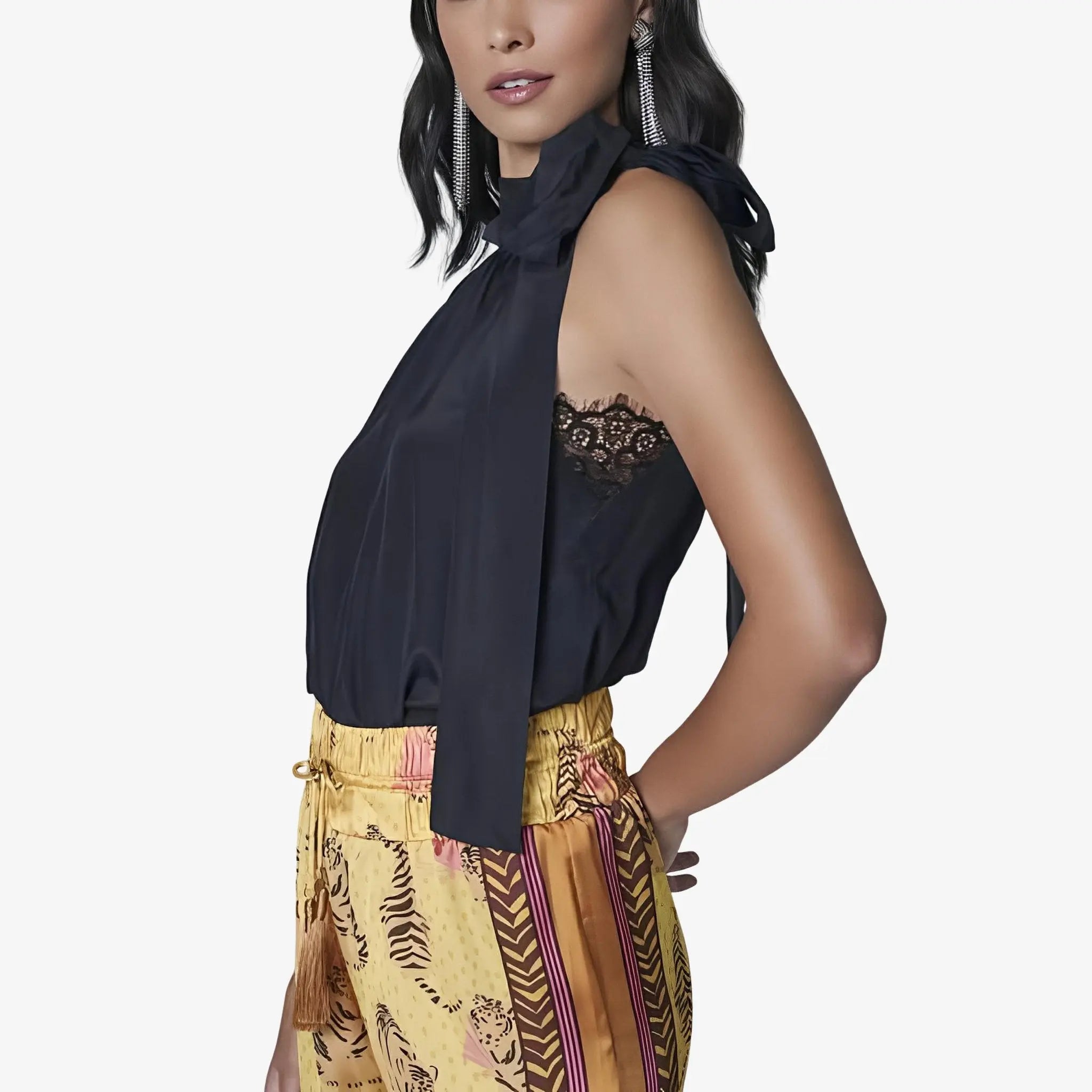 Alessia Black Silk Neck-Tie Blouse by Lethicia Bronstein