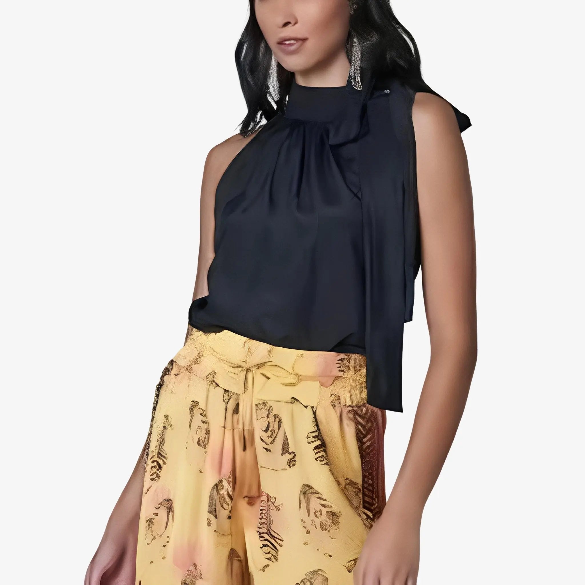 Alessia Black Silk Neck-Tie Blouse by Lethicia Bronstein