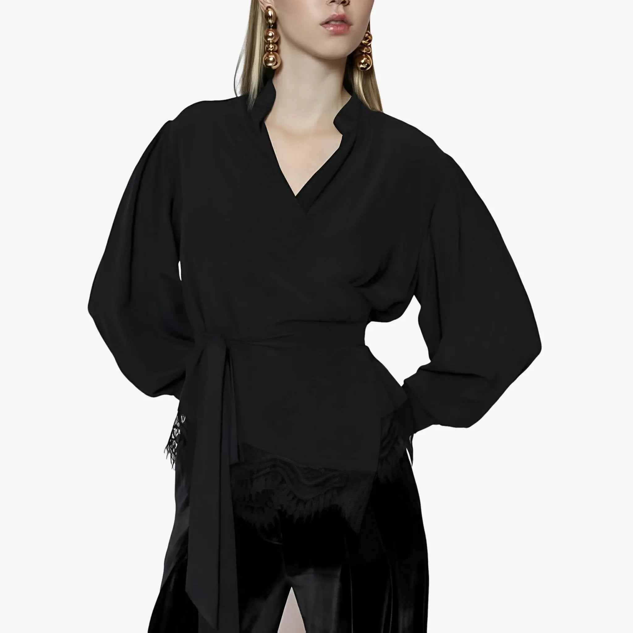 Auzira Black Silk Wrap Blouse by Lethicia Bronstein