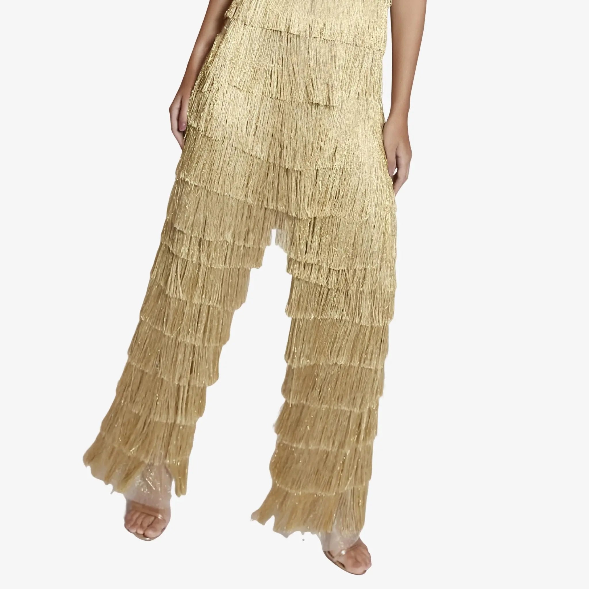Benita Gold Lurex Fringe Palazzo Pants by Lethicia Bronstein