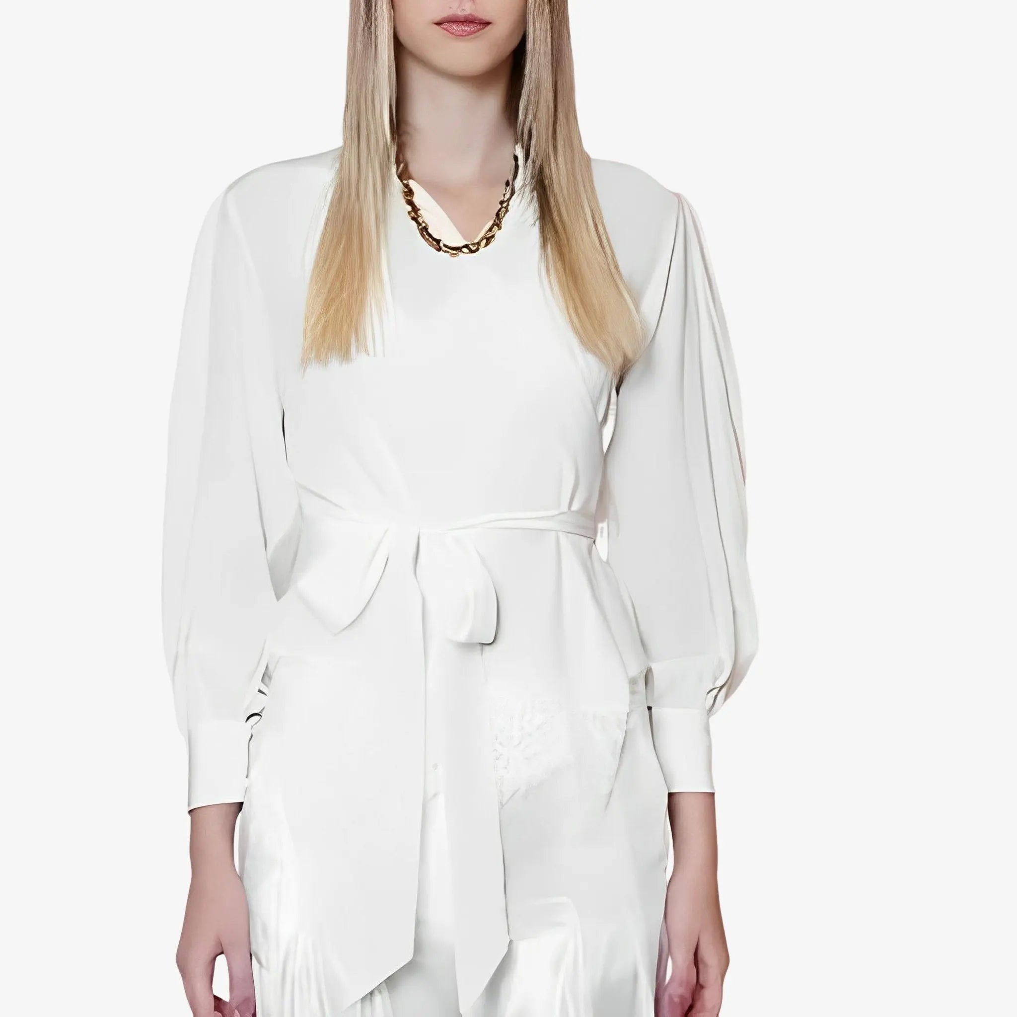 Auzira Off-White Silk Wrap Blouse by Lethicia Bronstein