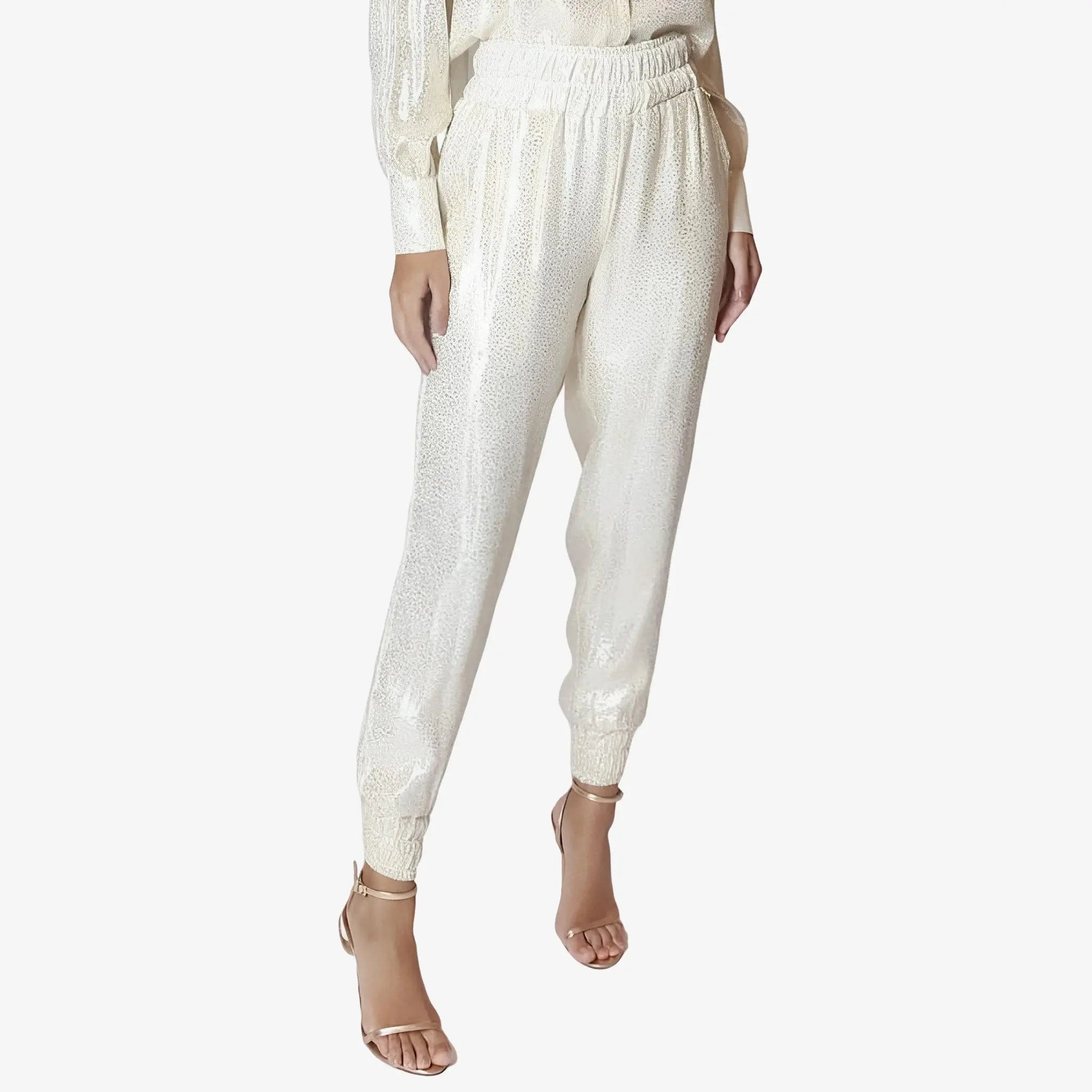 Bibiana Foil & Lace Pajama Pants by Lethicia Bronstein