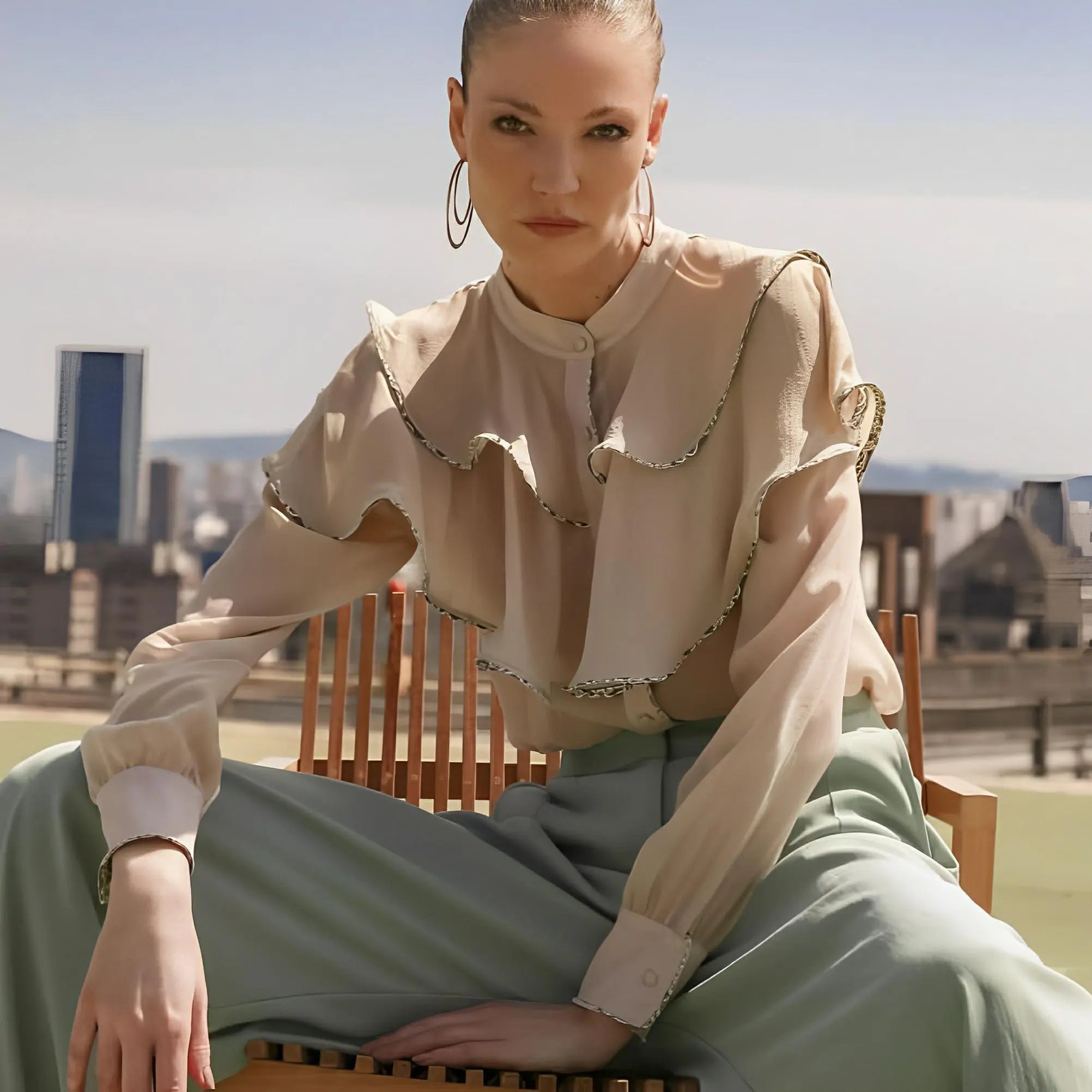 Ana Organza Ruffled Shirt by Lethicia Bronstein