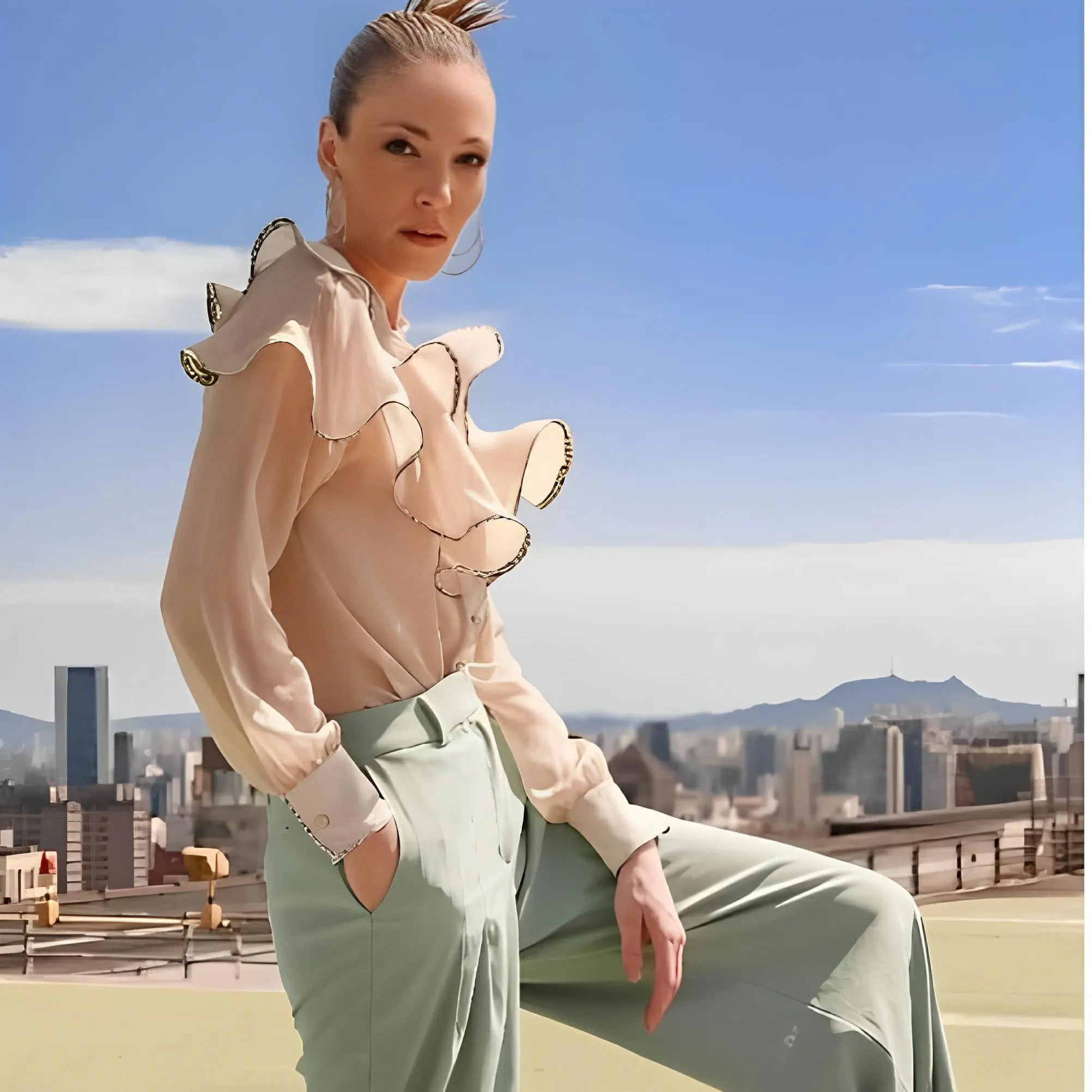 Ana Organza Ruffled Shirt by Lethicia Bronstein