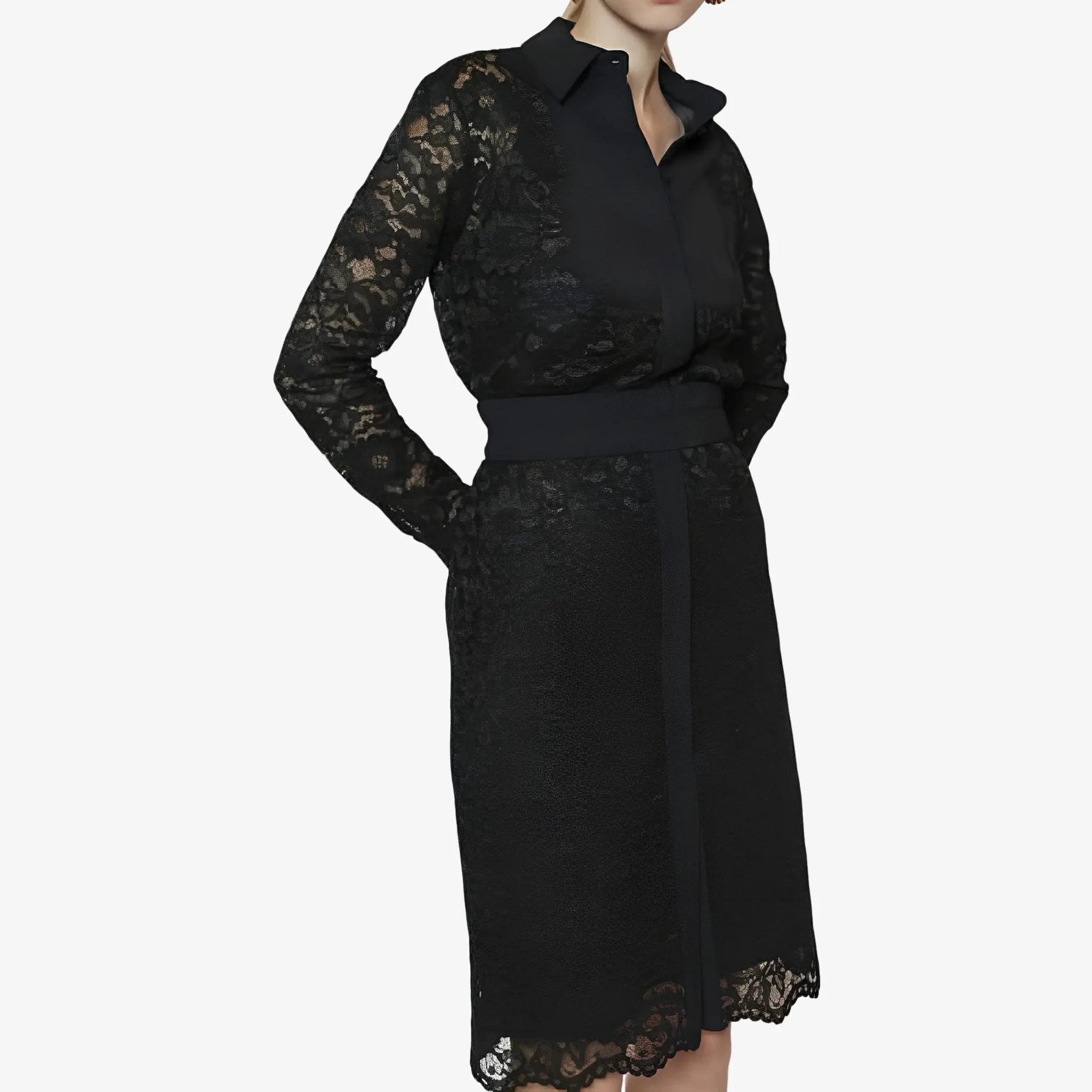 Ada Black Lace & Crepe Chemise by Lethicia Bronstein