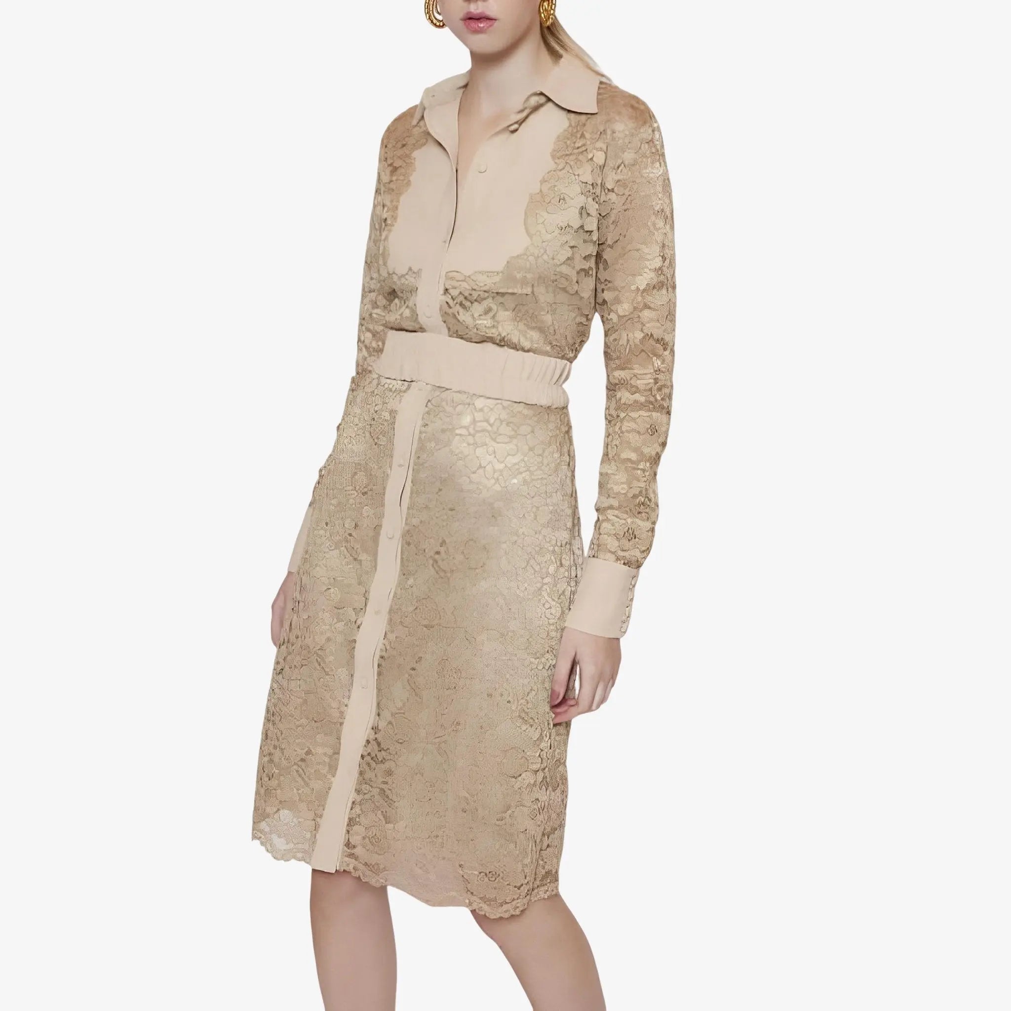 Chemise in Lace and Crepe in Gold