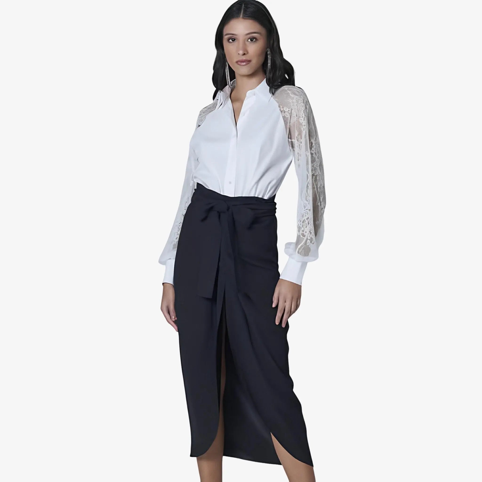 Amy White Tricoline & Lace Shirt by Lethicia Bronstein