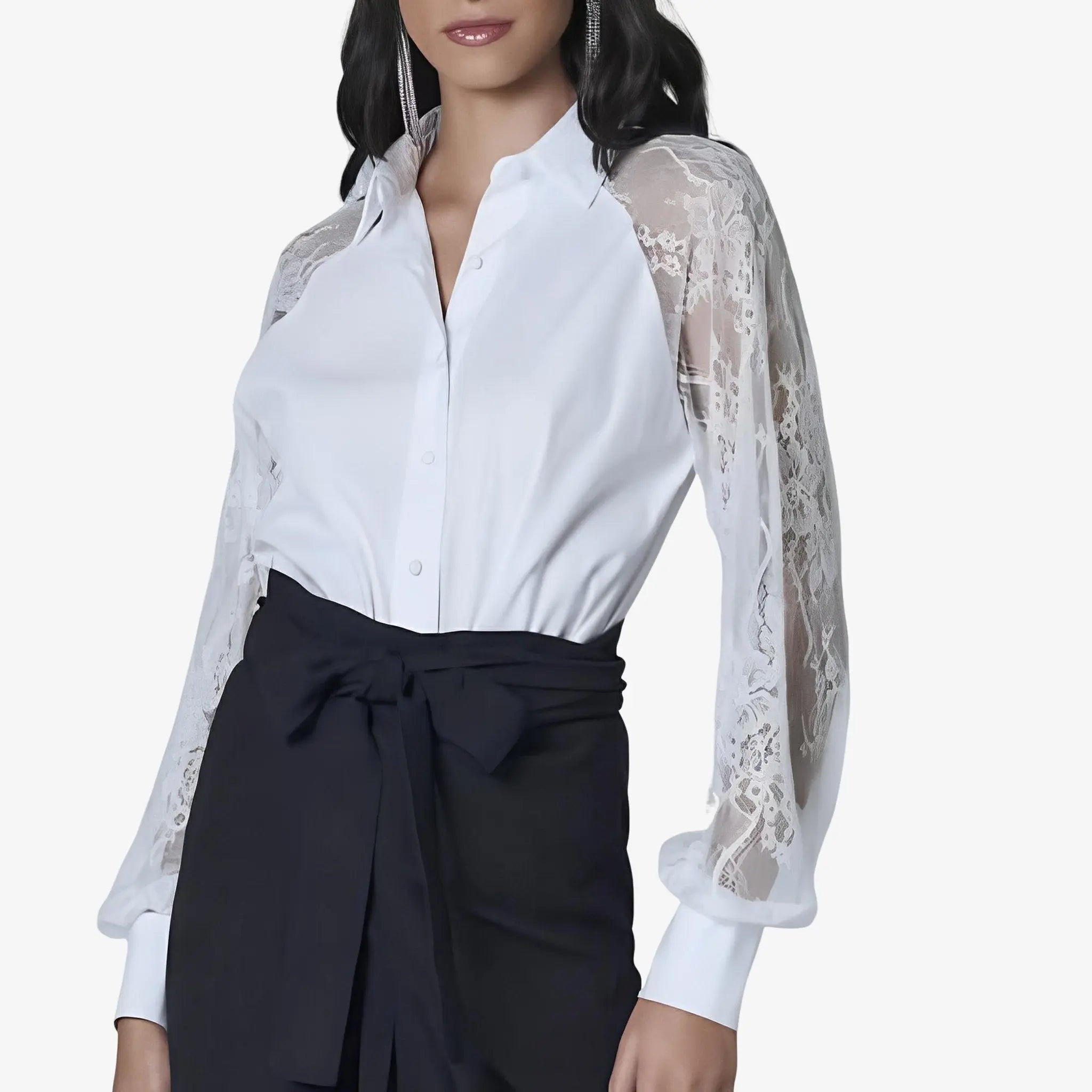 Amy White Tricoline & Lace Shirt by Lethicia Bronstein