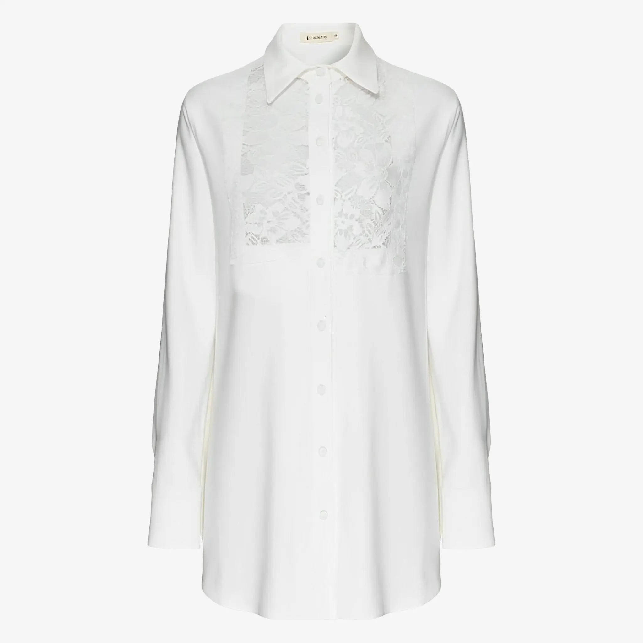 Aida Off-White Crepe & Lace Long Shirt by Lethicia Bronstein