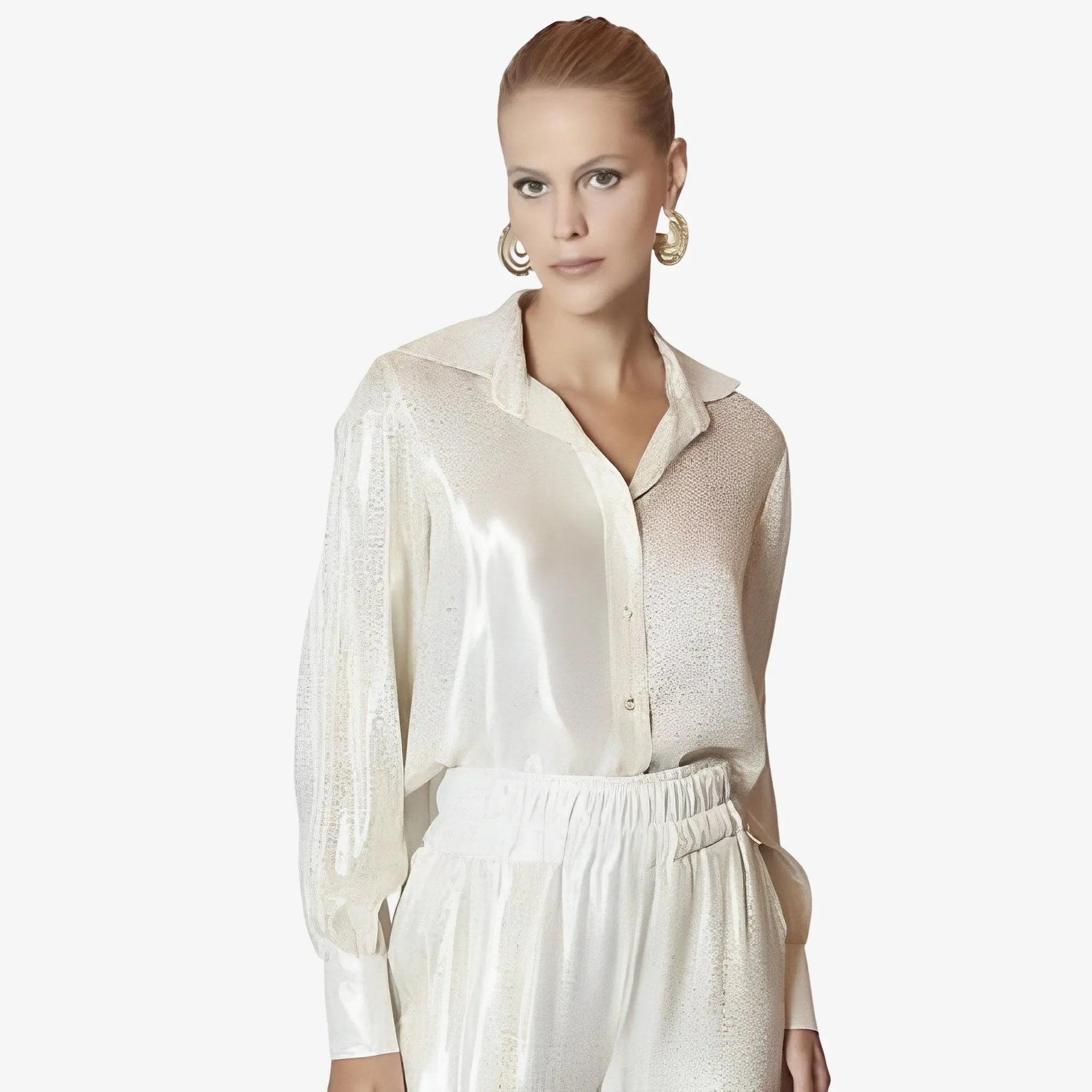 Striped Foil & Lace Long-Sleeve Shirt by Lethicia Bronstein