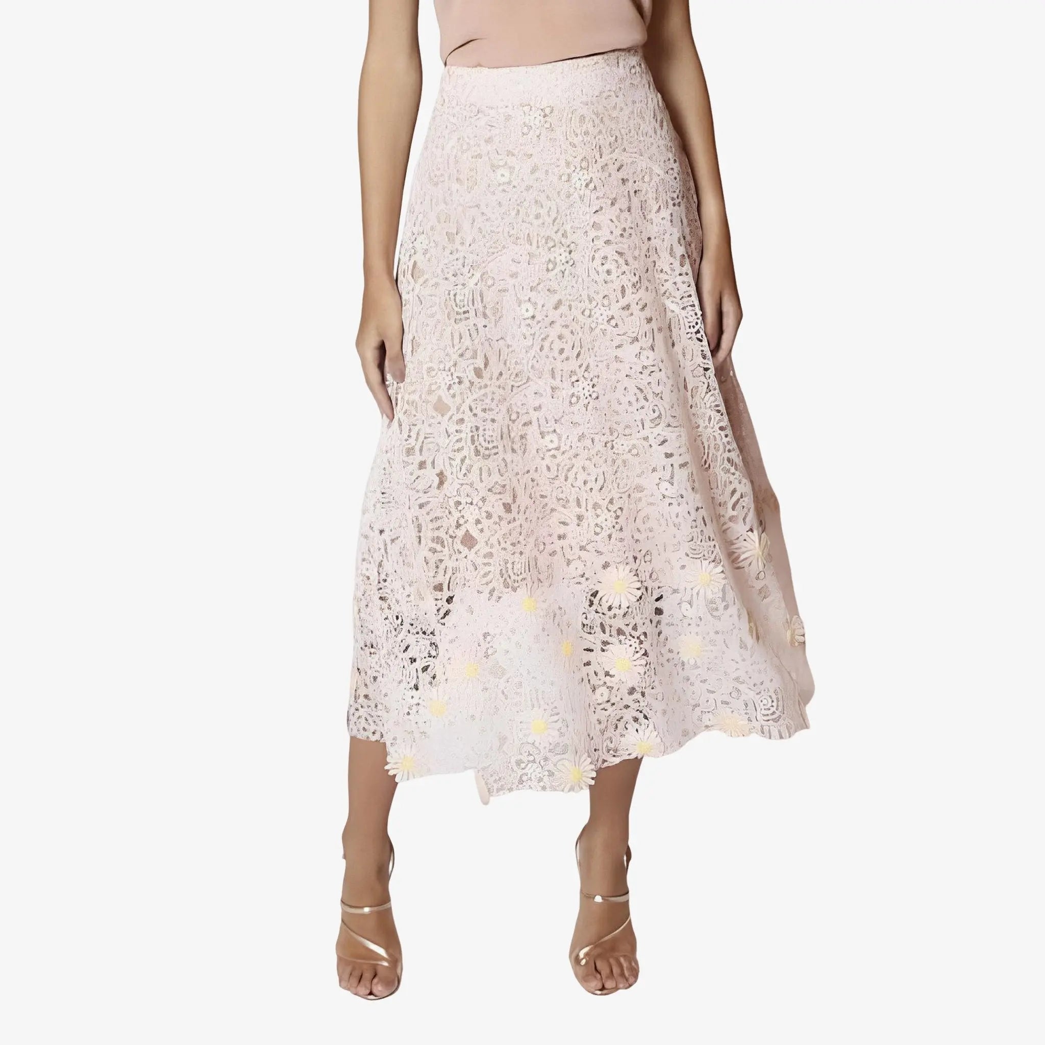 Belizia Daisy Guipure Midi Skirt by Lethicia Bronstein