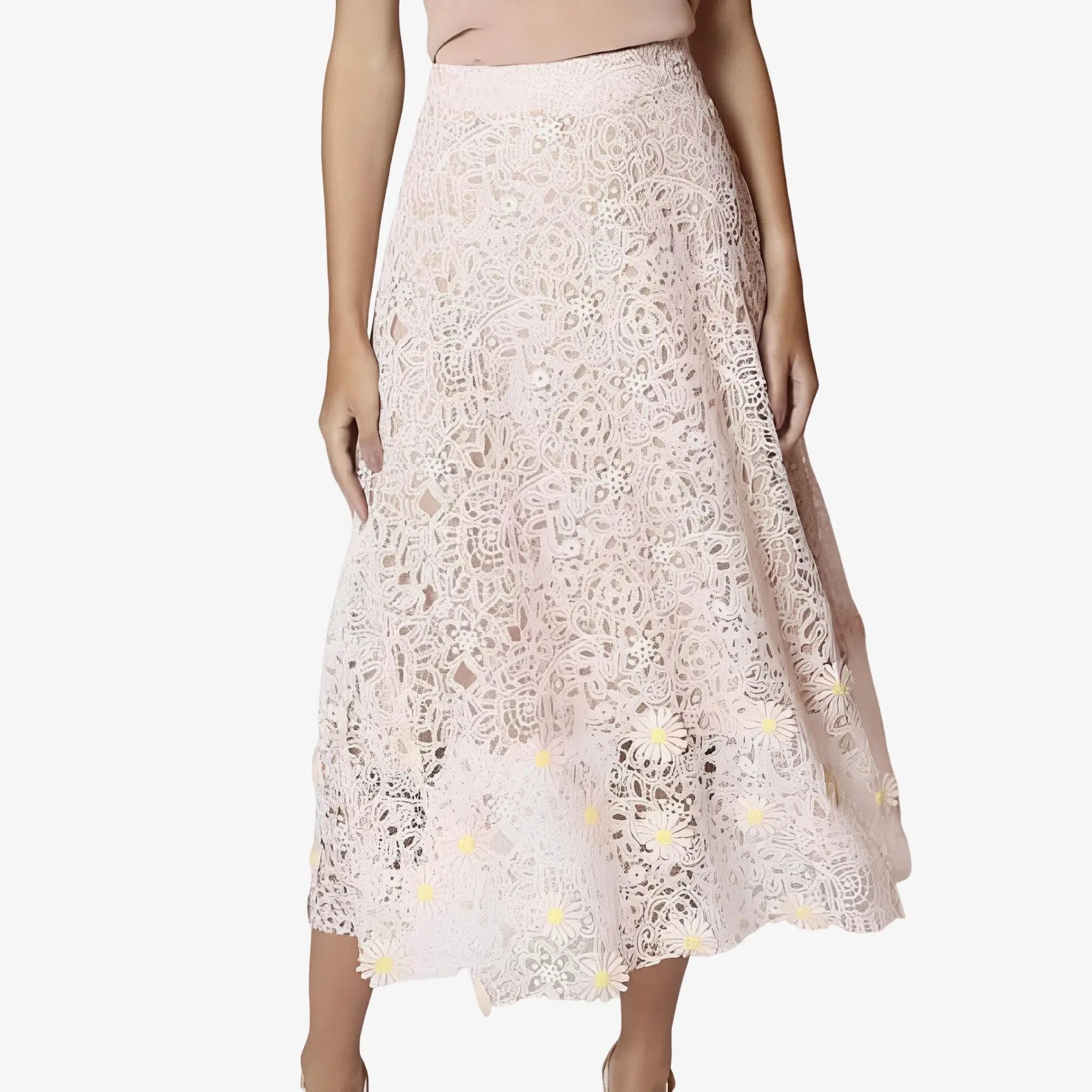 Belizia Daisy Guipure Midi Skirt by Lethicia Bronstein