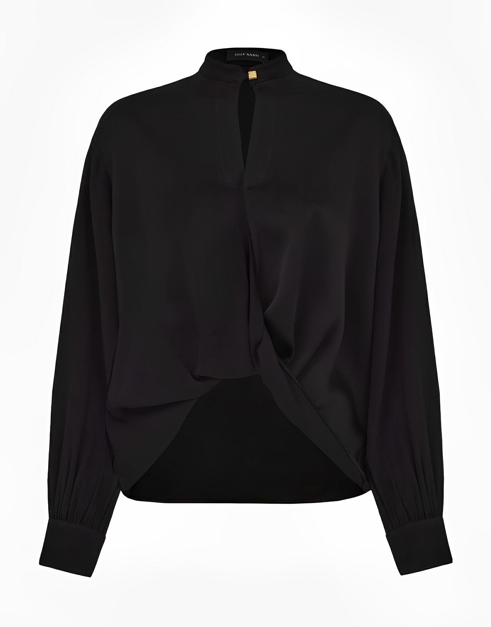 Twisted Hem Black Crepe Blouse by Lilly Sarti