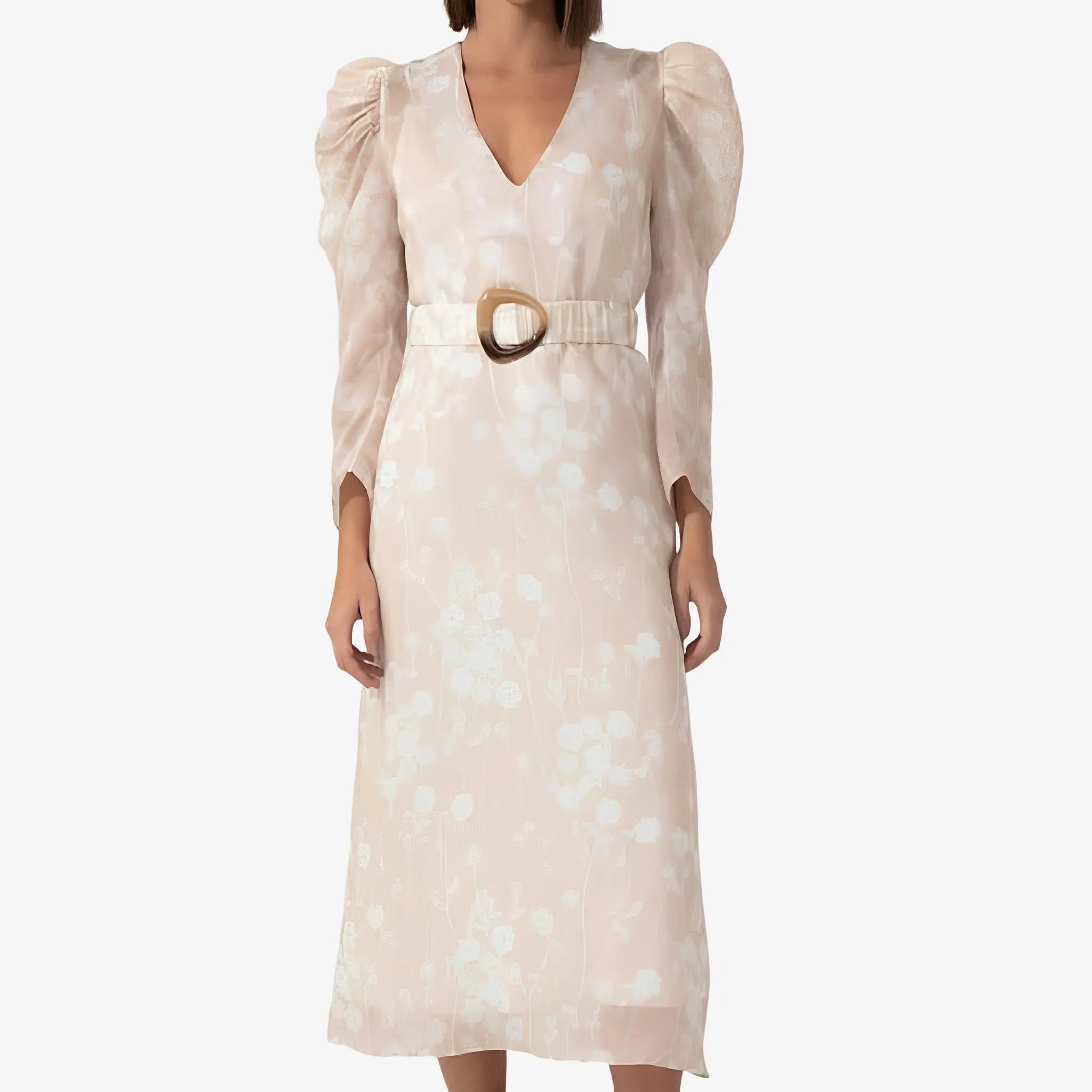 Floral Paz Beige Midi Dress by Mixed