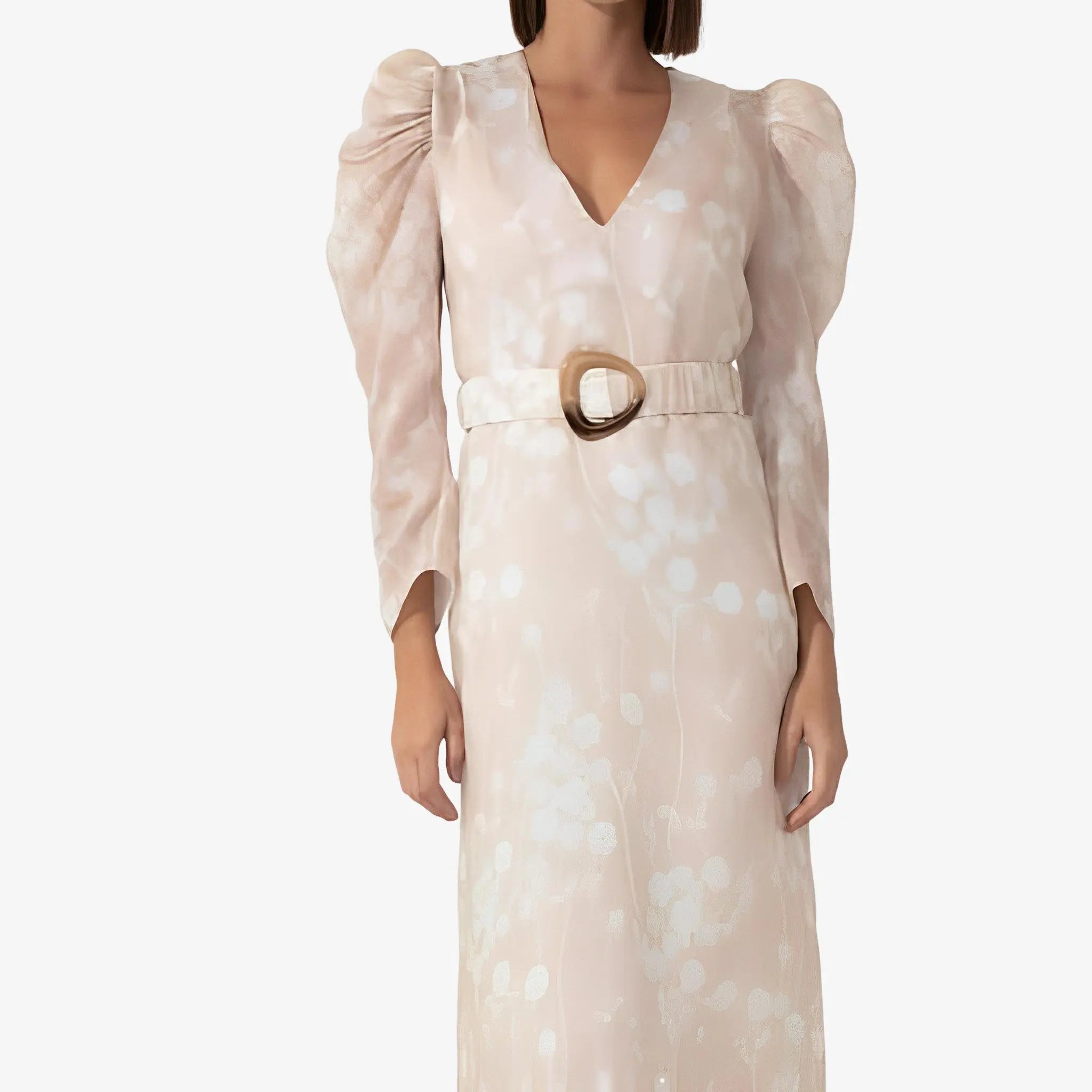 Floral Paz Beige Midi Dress by Mixed