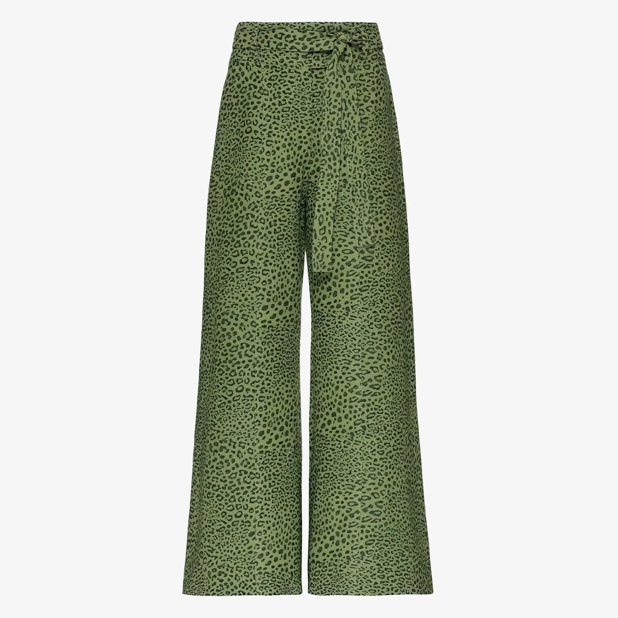 Green Jaguar Print Wide-Leg Pants by Mixed