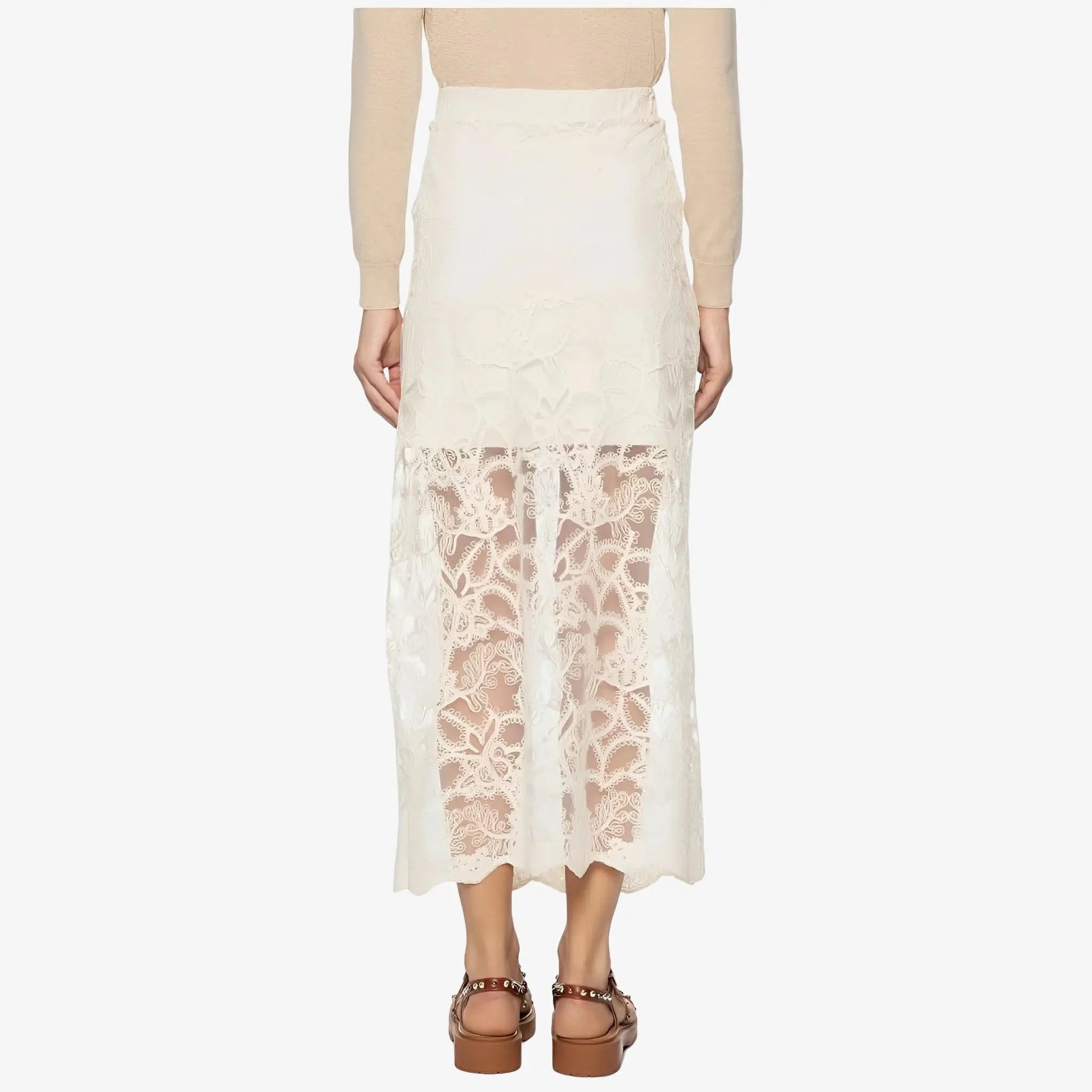 Sofia Off-White Tulle Midi Skirt by Mixed
