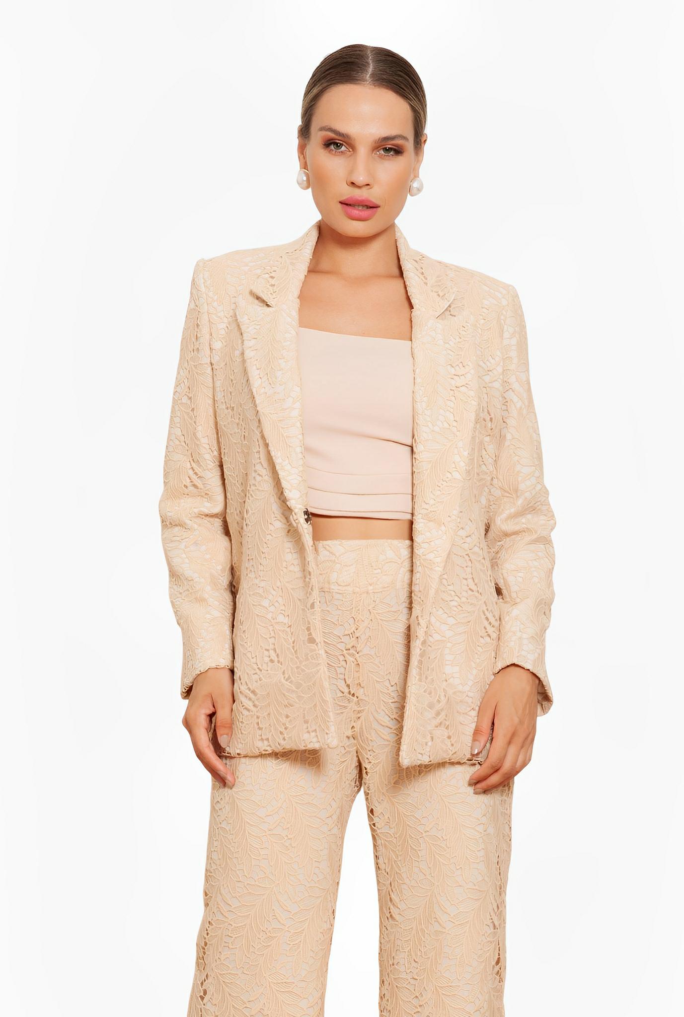 Beige Sand Lace Tailored Blazer by Ton Âge