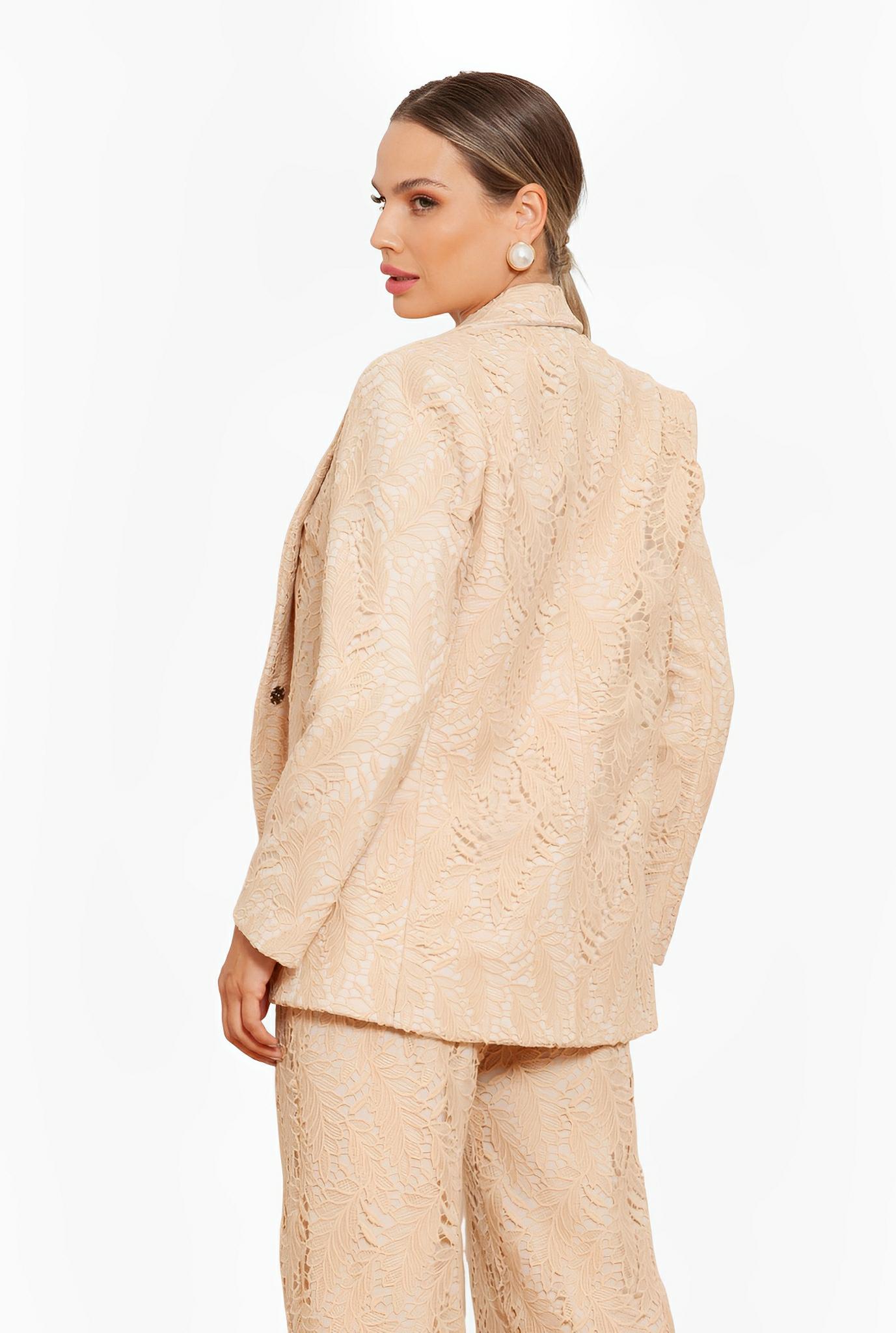 Beige Sand Lace Tailored Blazer by Ton Âge