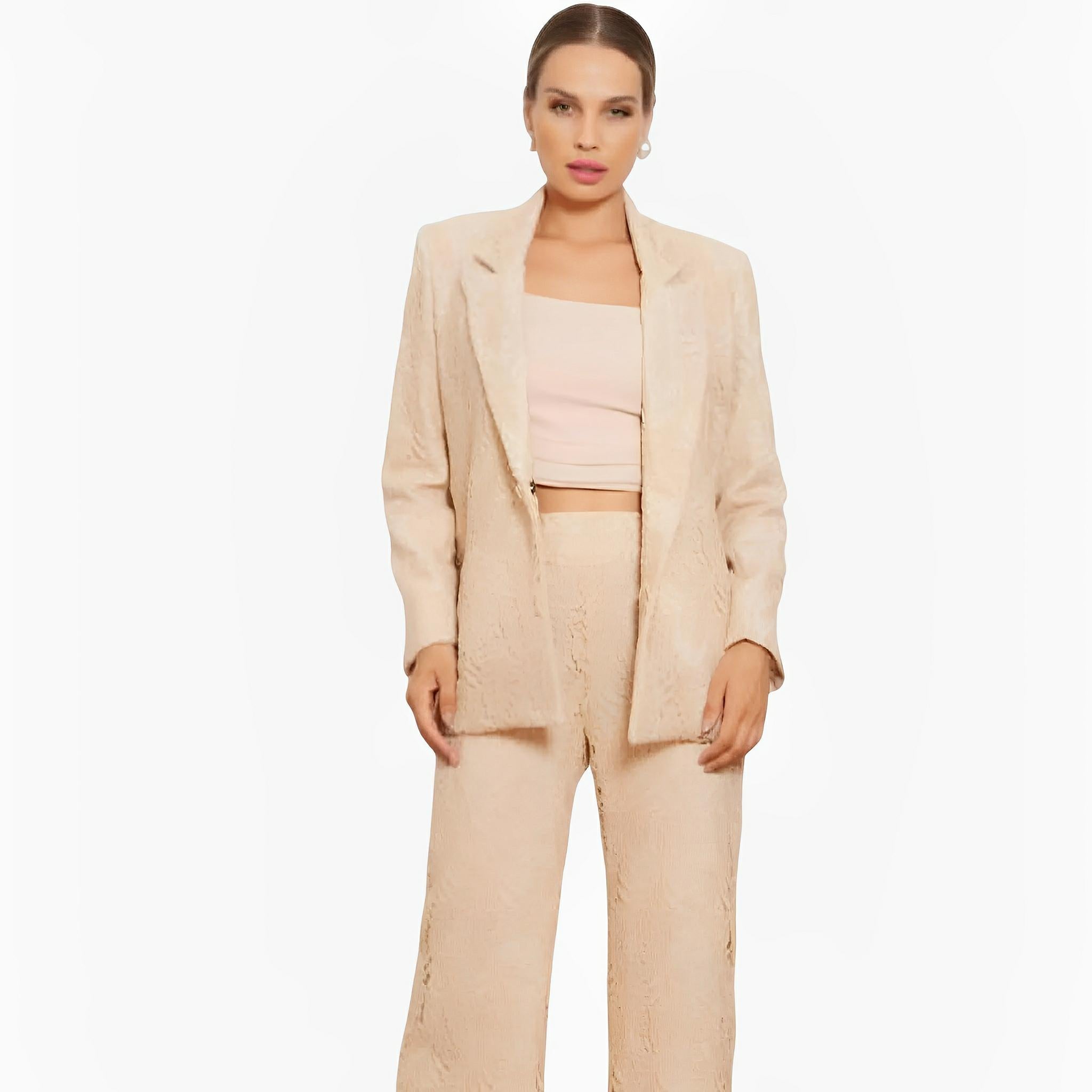 Beige Sand Lace Tailored Blazer by Ton Âge