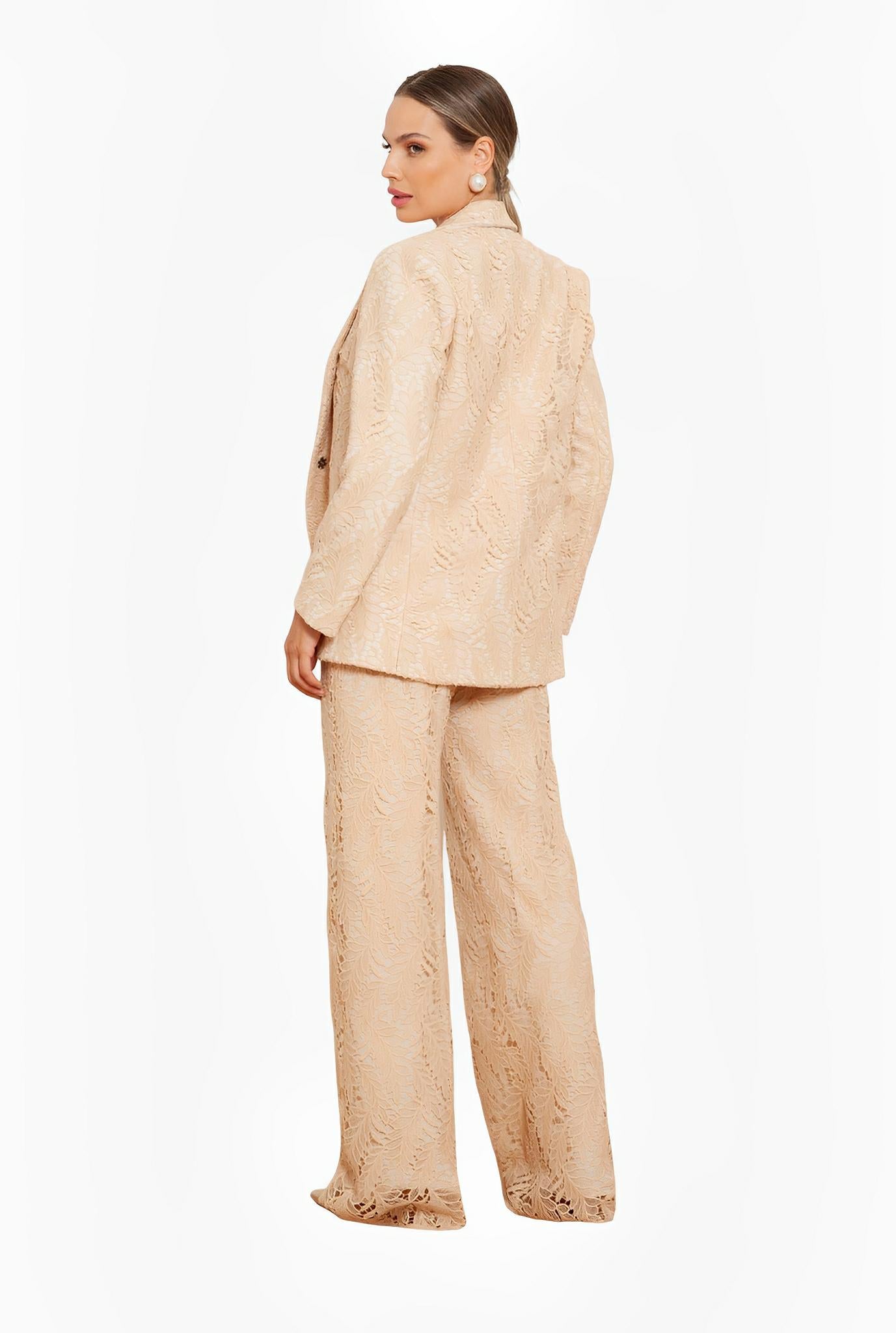 Beige Sand Lace Tailored Blazer by Ton Âge