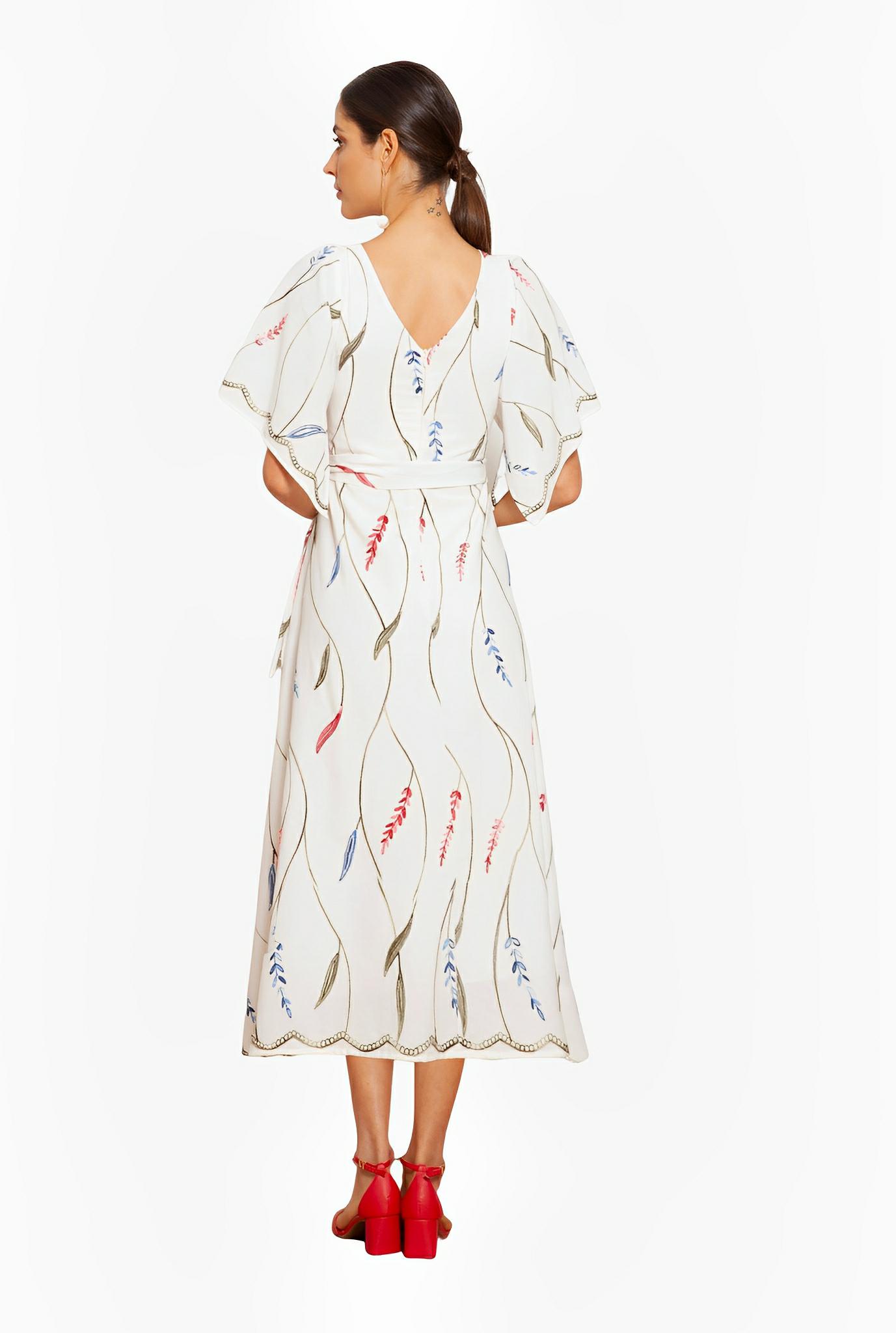 Leaf Embroidered Off-White Linen Dress by Ton Âge