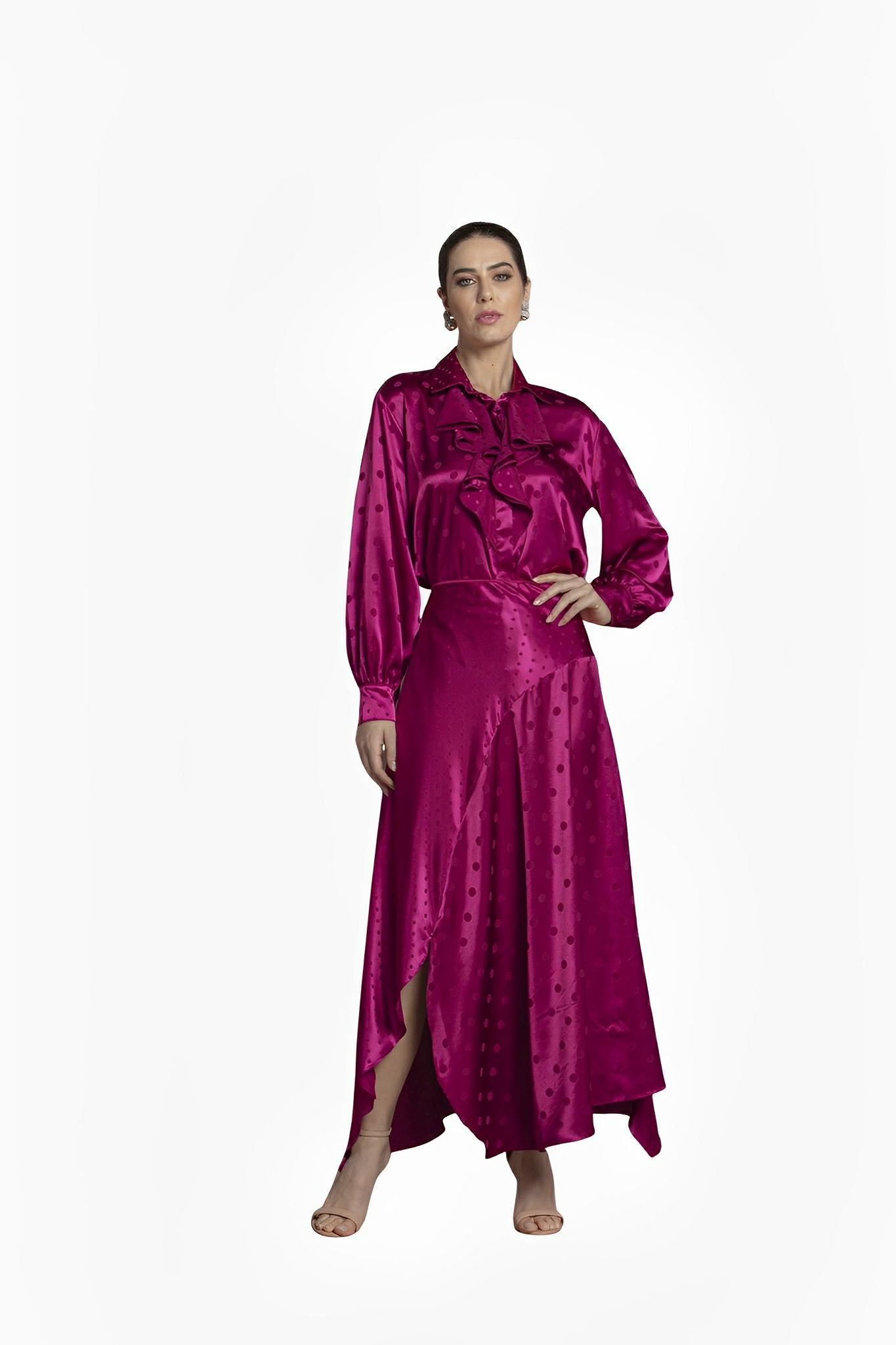 Wine Satin Jacquard Polka Dot Skirt by Ton Âge