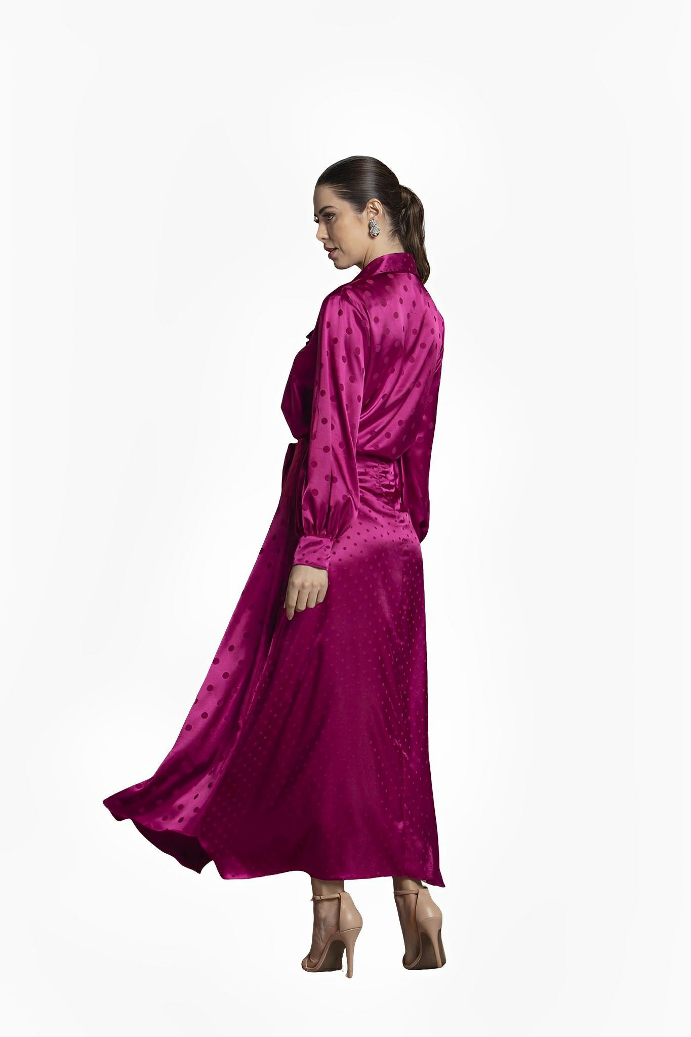 Wine Satin Jacquard Polka Dot Skirt by Ton Âge