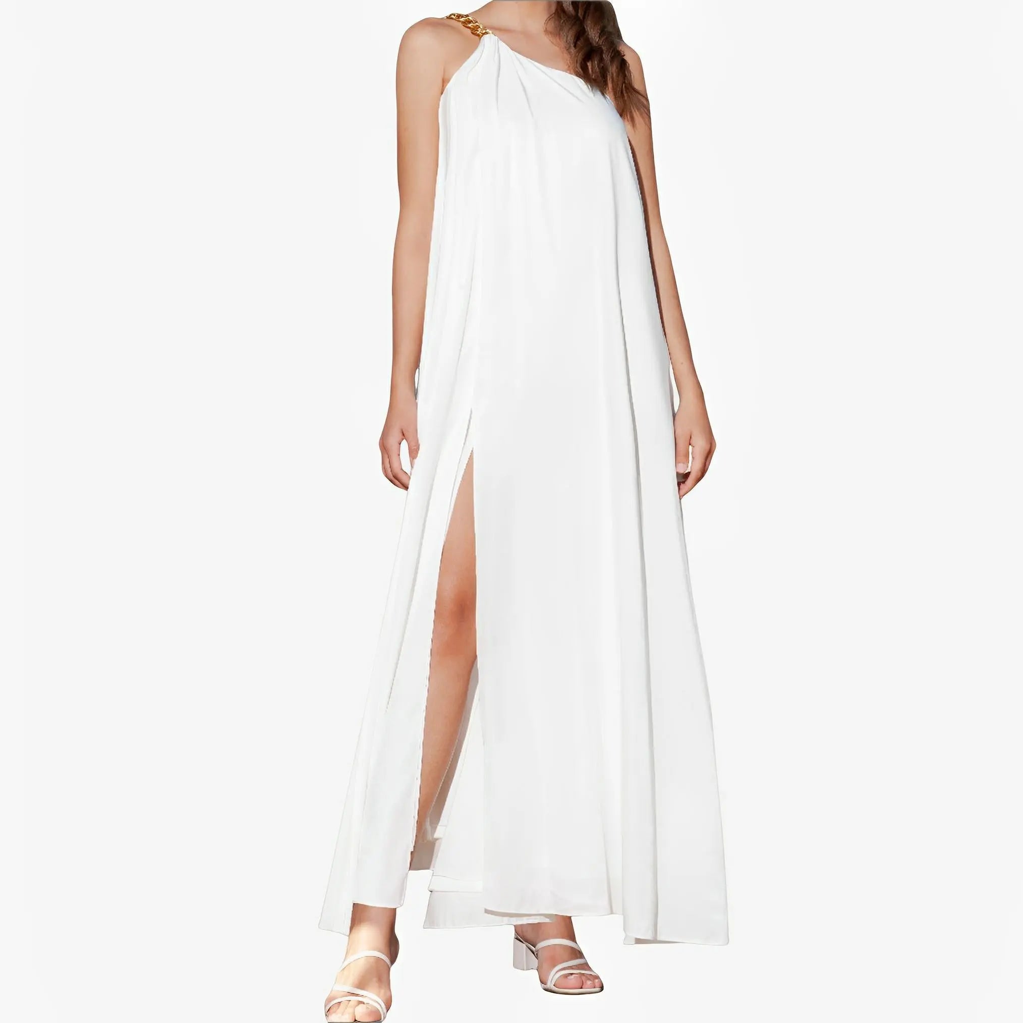 Off-White One-Shoulder Chain Dress by Ton Âge