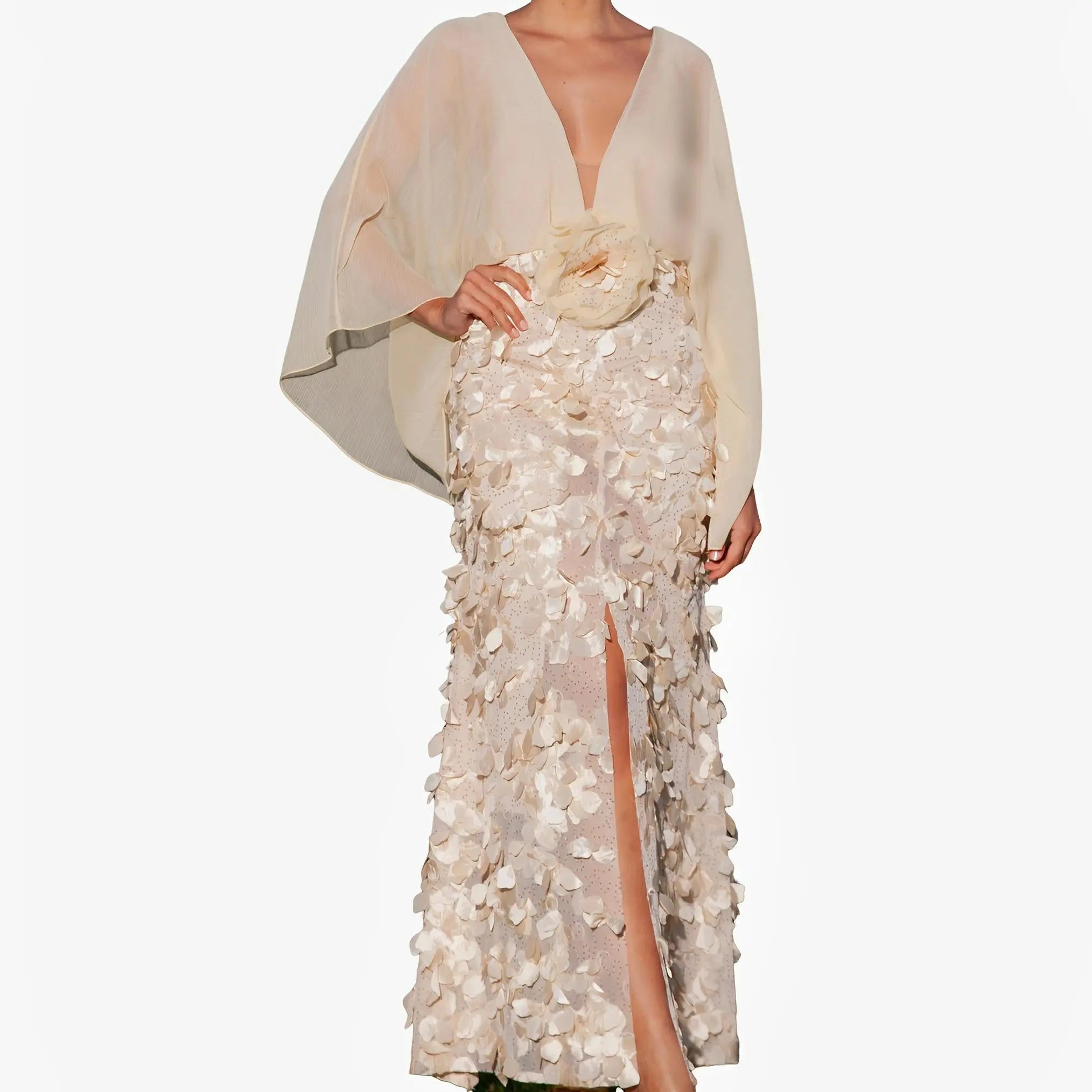 Gold Floral Tulle Couture Gown by Ton Âge