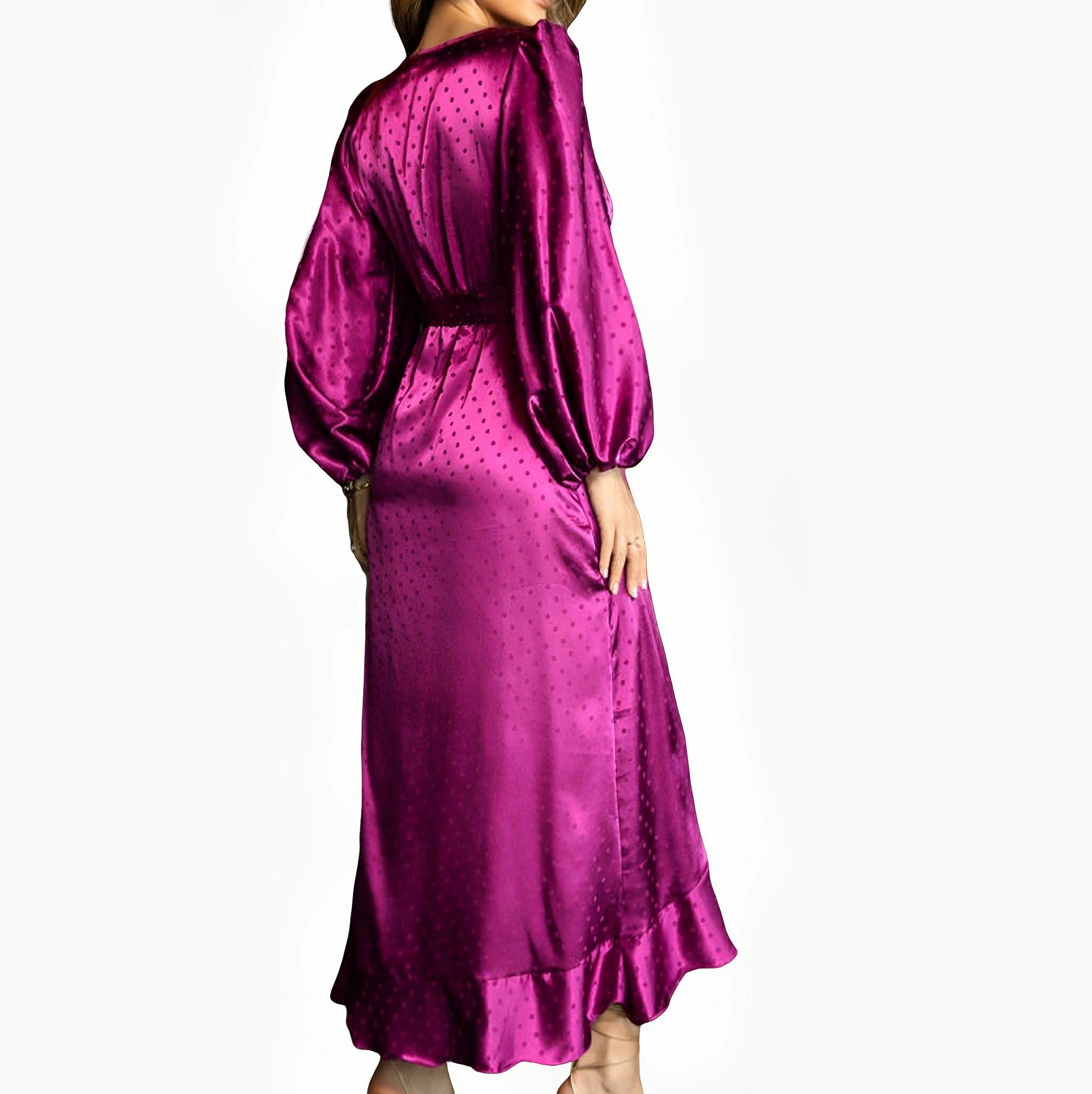 Wine Satin Jacquard Polka Dot Dress by Ton Âge