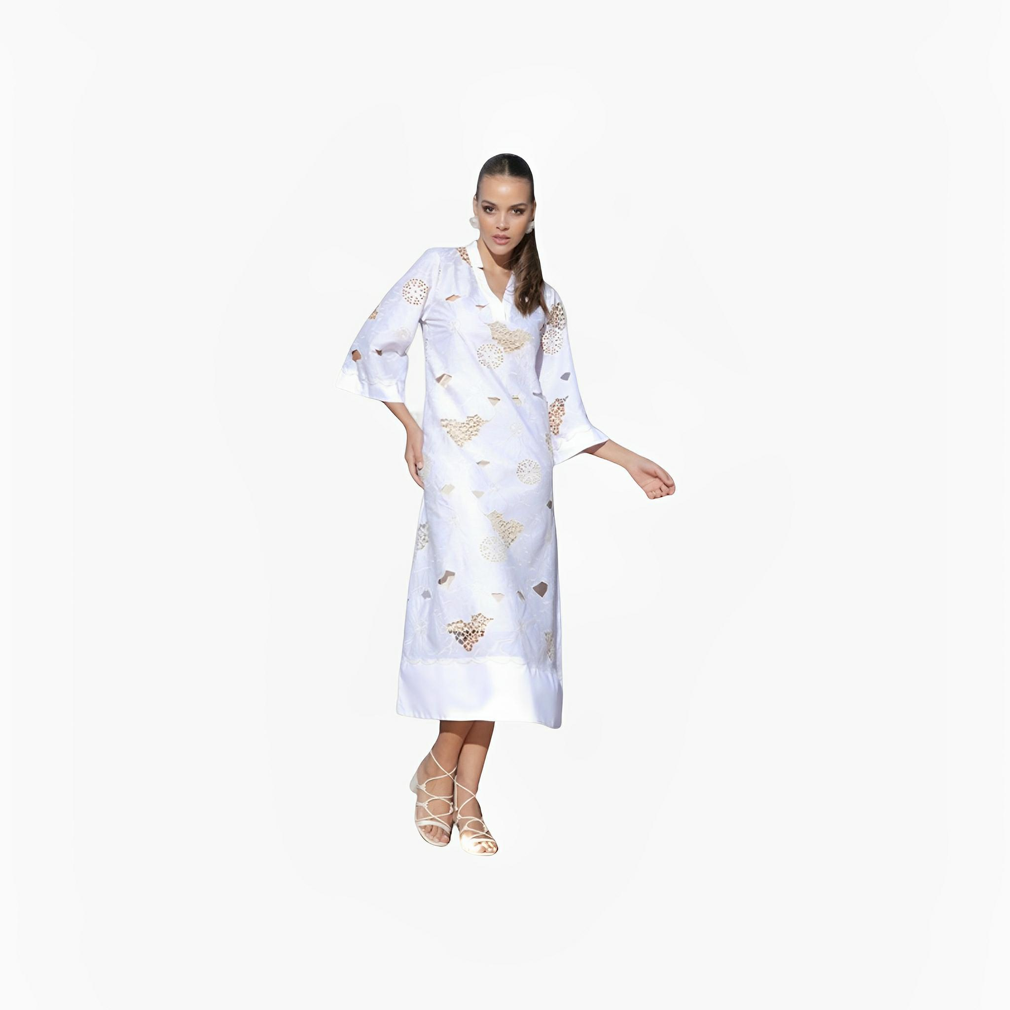 Off-White Embroidered Midi Dress by Ton Âge