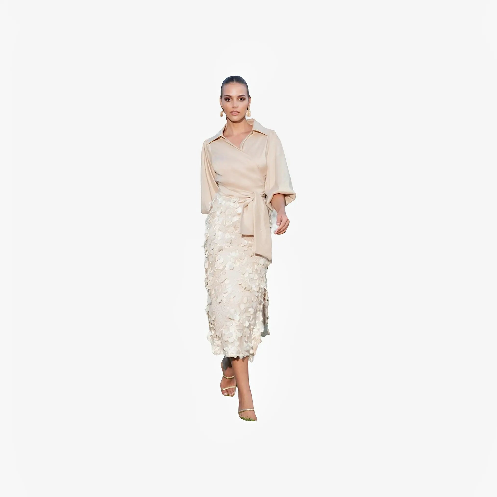 Gold Floral Tulle Midi Skirt by Ton Âge