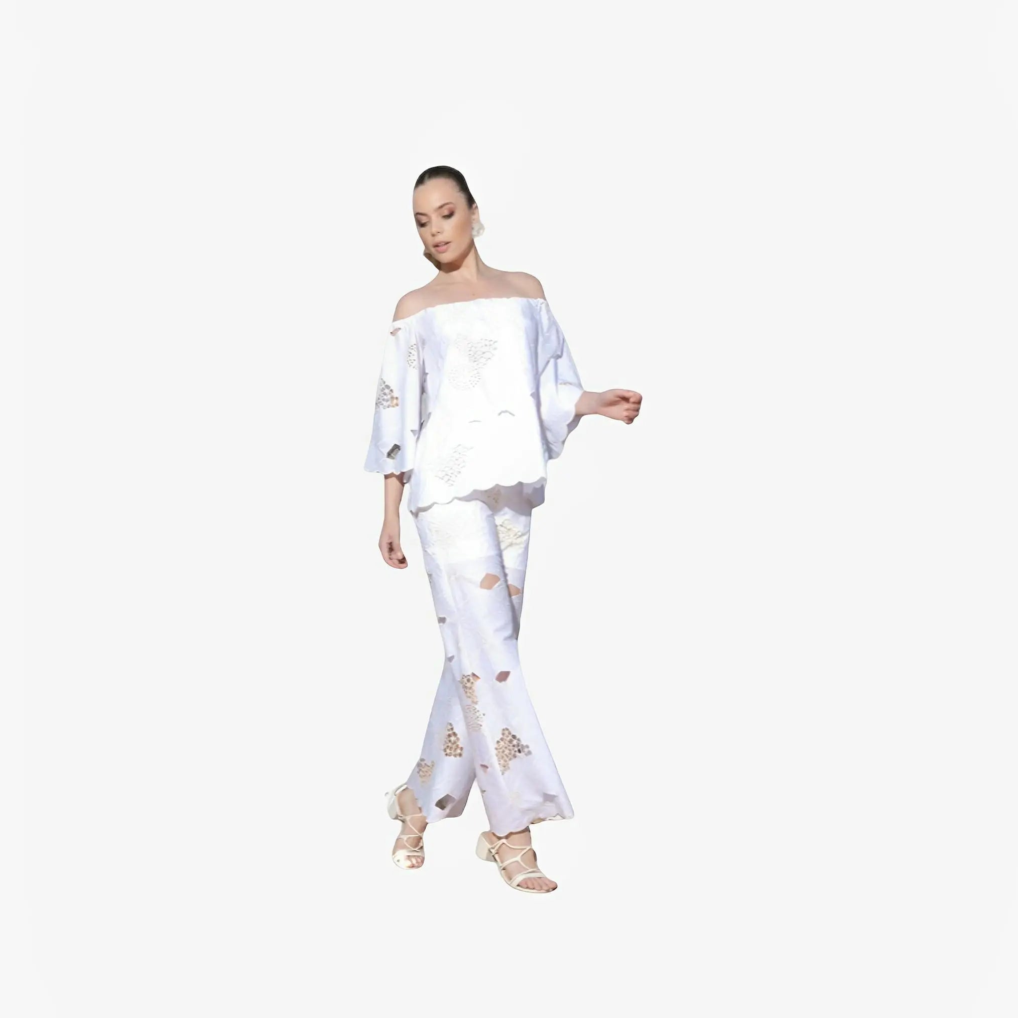 Off-White Embroidered Cotton Pants by Ton Âge