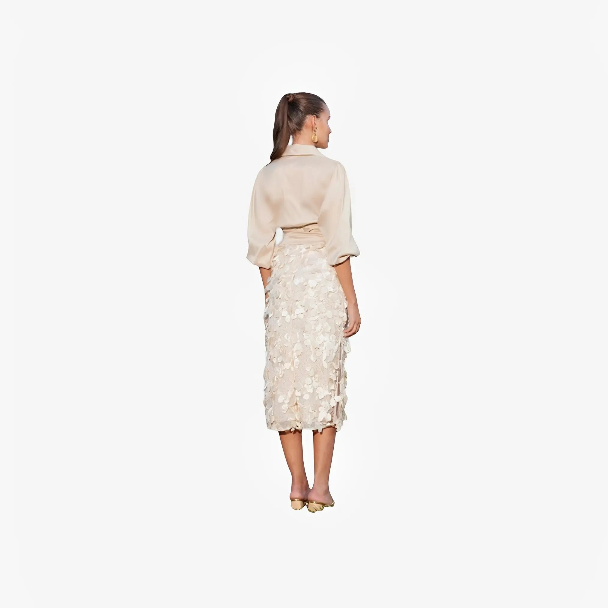 Gold Floral Tulle Midi Skirt by Ton Âge