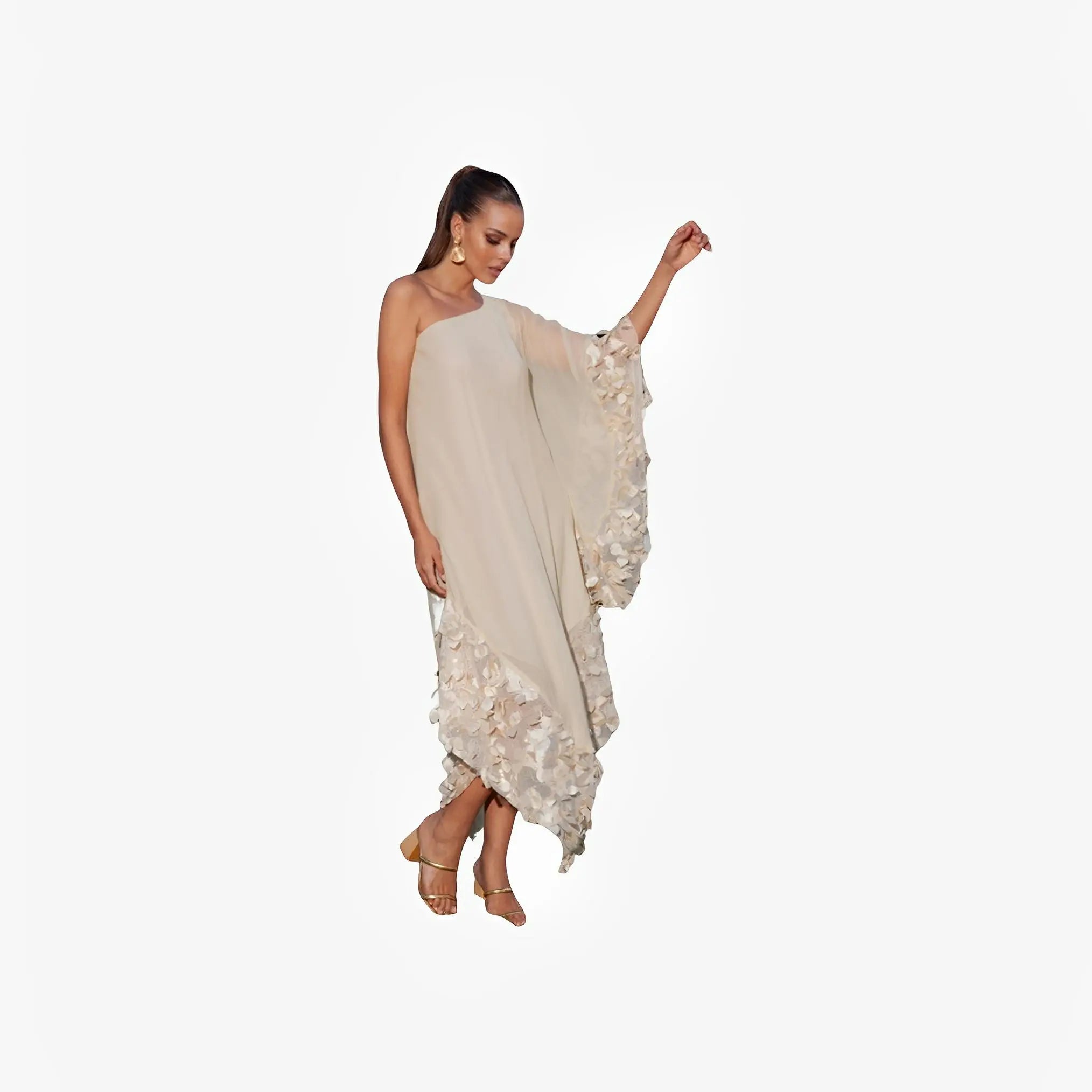 Gold Floral Tulle One-Shoulder Dress by Ton Âge