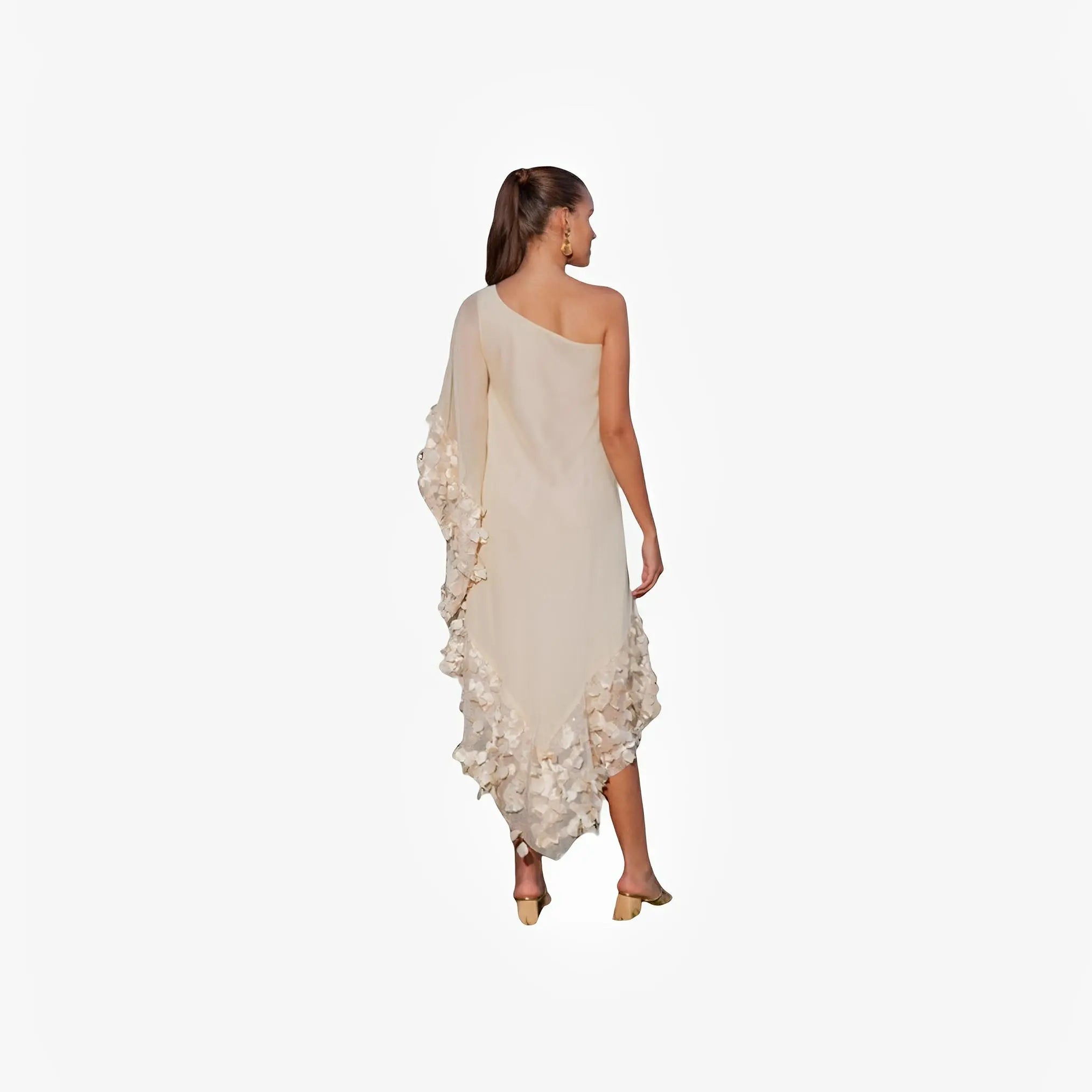Gold Floral Tulle One-Shoulder Dress by Ton Âge