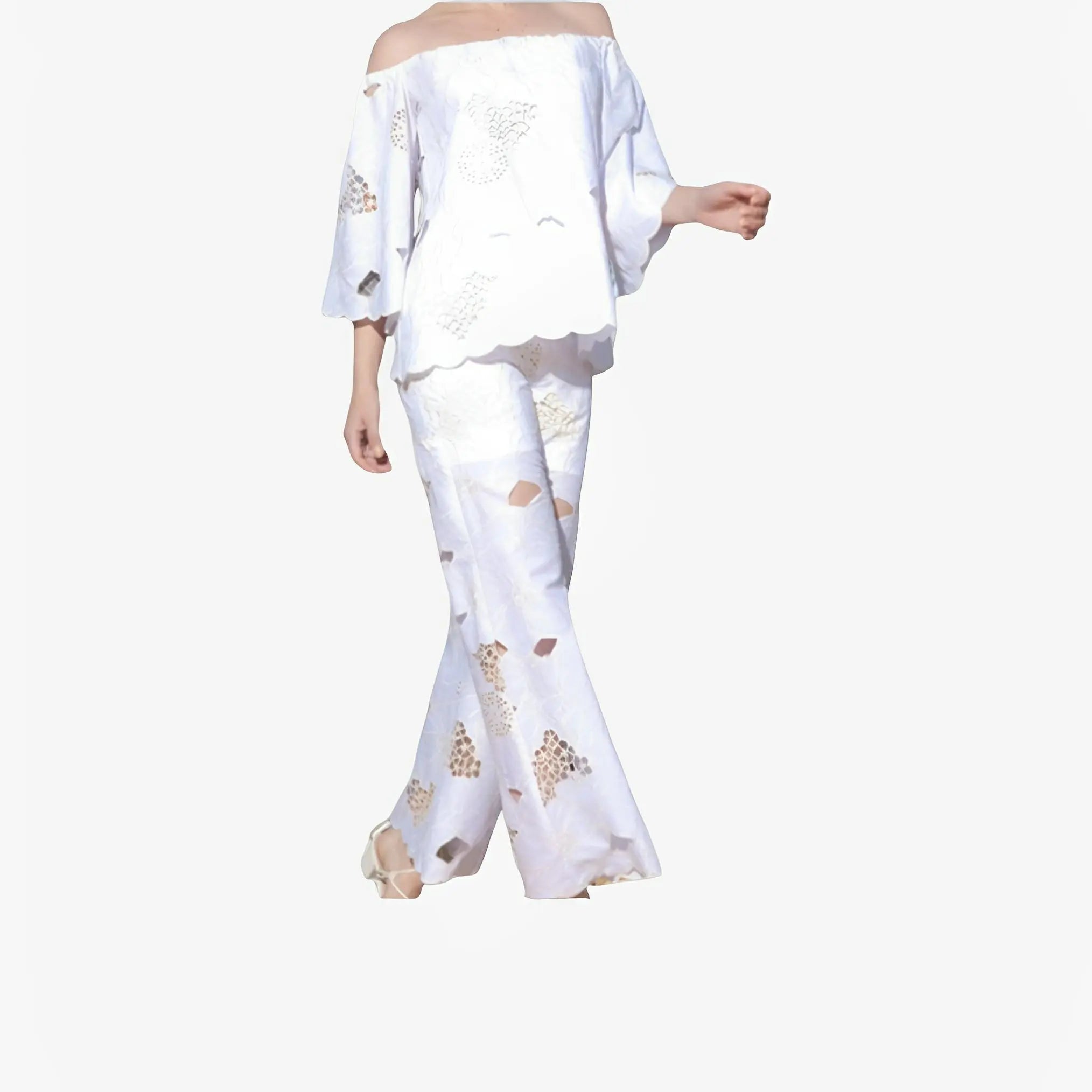 Off-White Embroidered Cotton Pants by Ton Âge