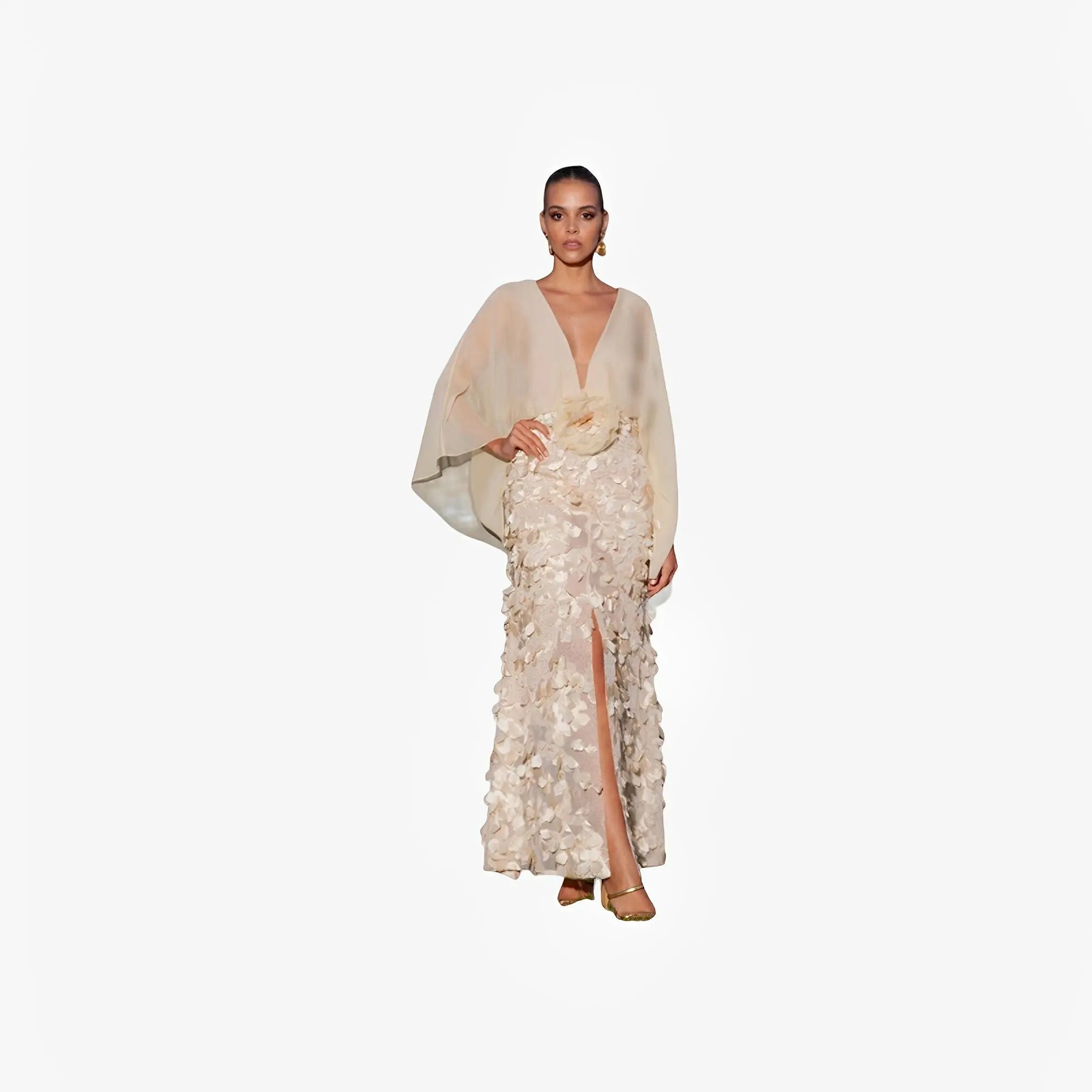 Gold Floral Tulle Couture Gown by Ton Âge