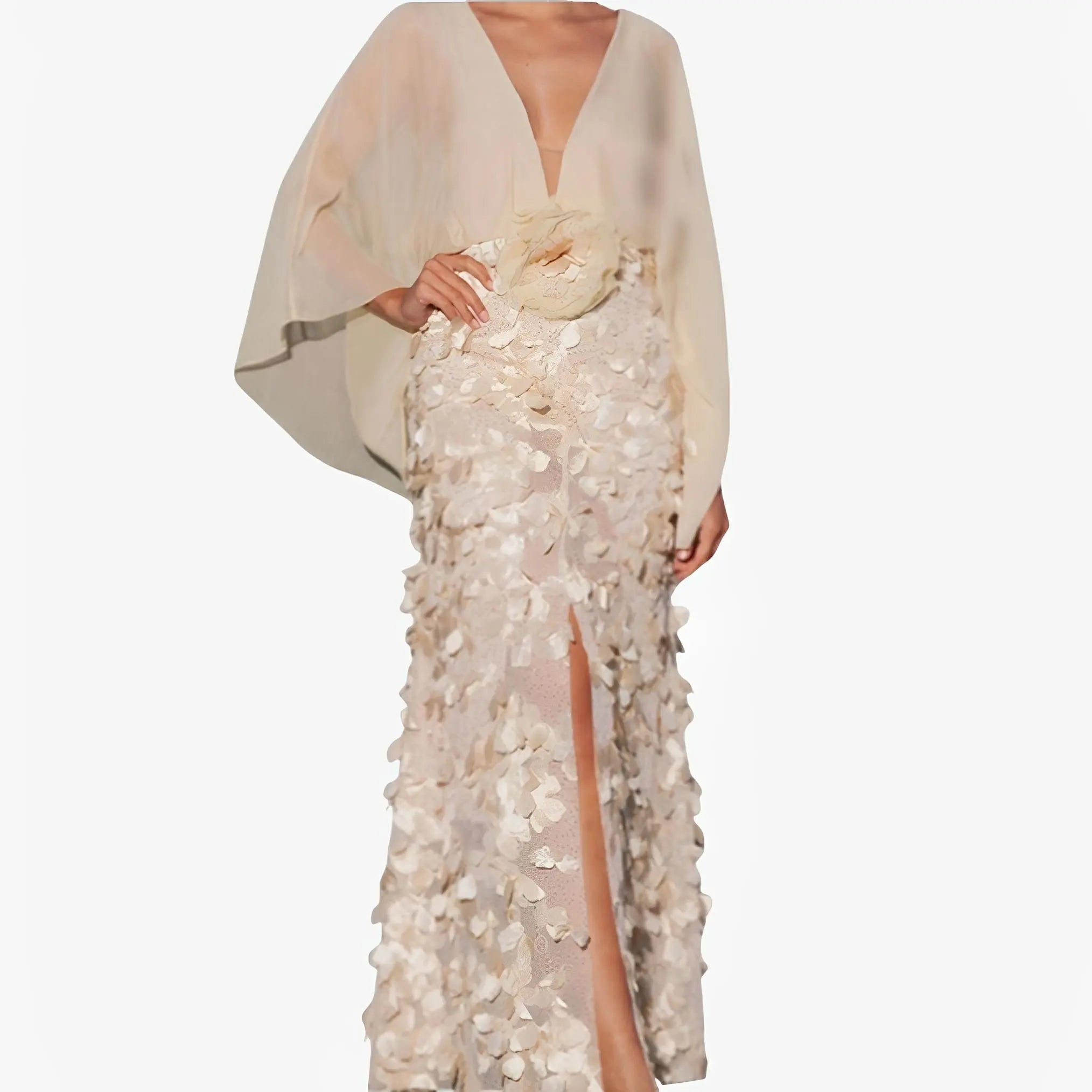 Gold Floral Tulle Couture Gown by Ton Âge