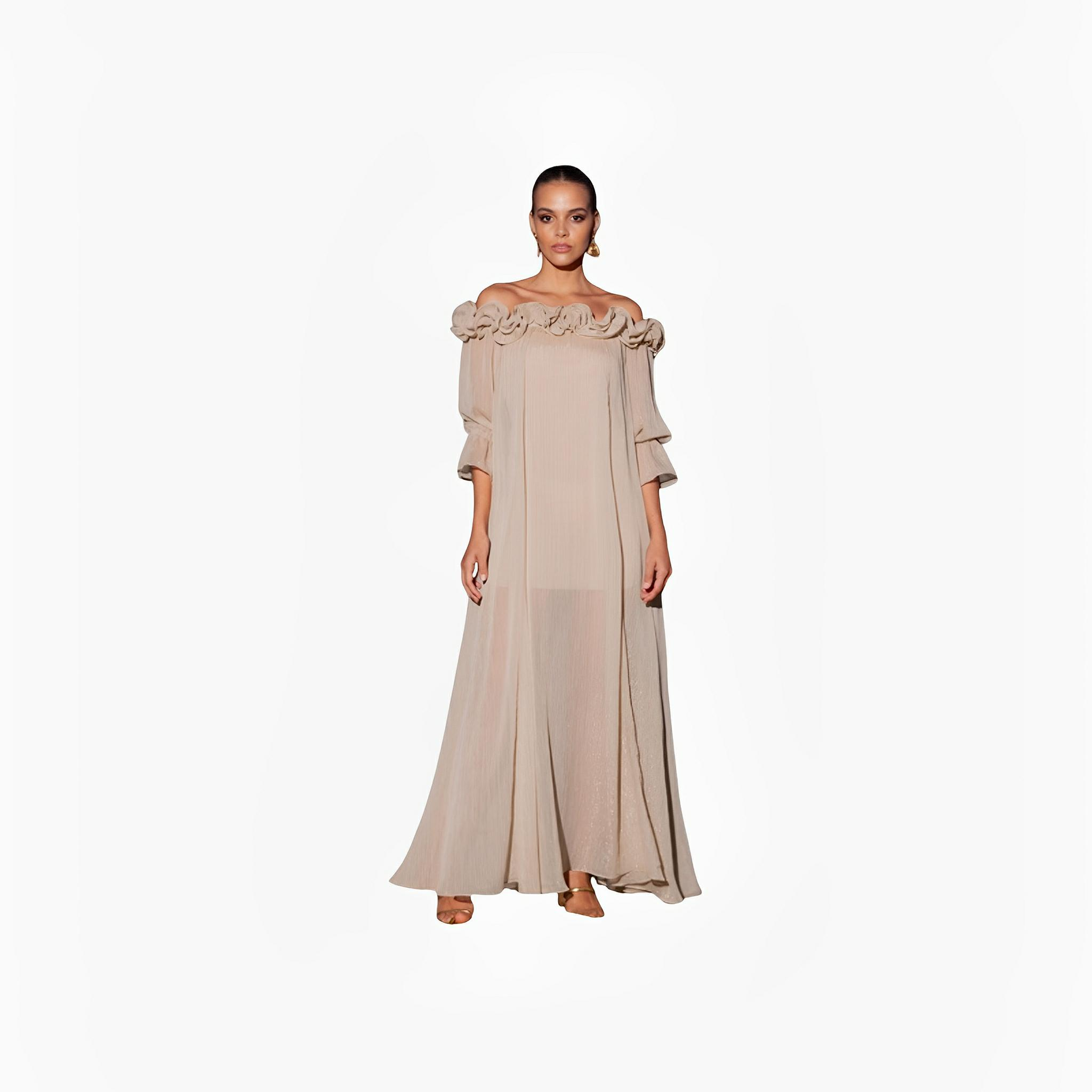Beige Rose Appliqué Gown by Ton Âge