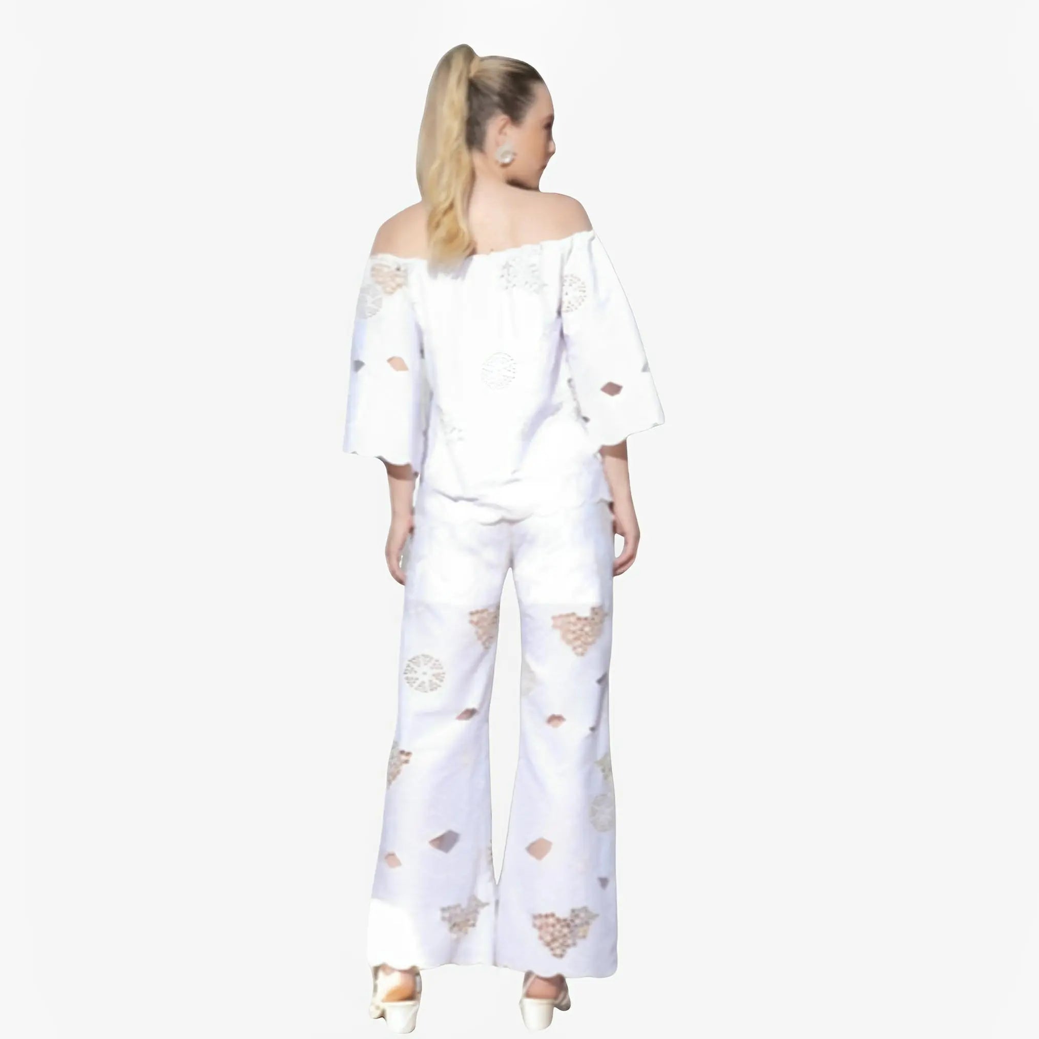 Off-White Embroidered Cotton Pants by Ton Âge
