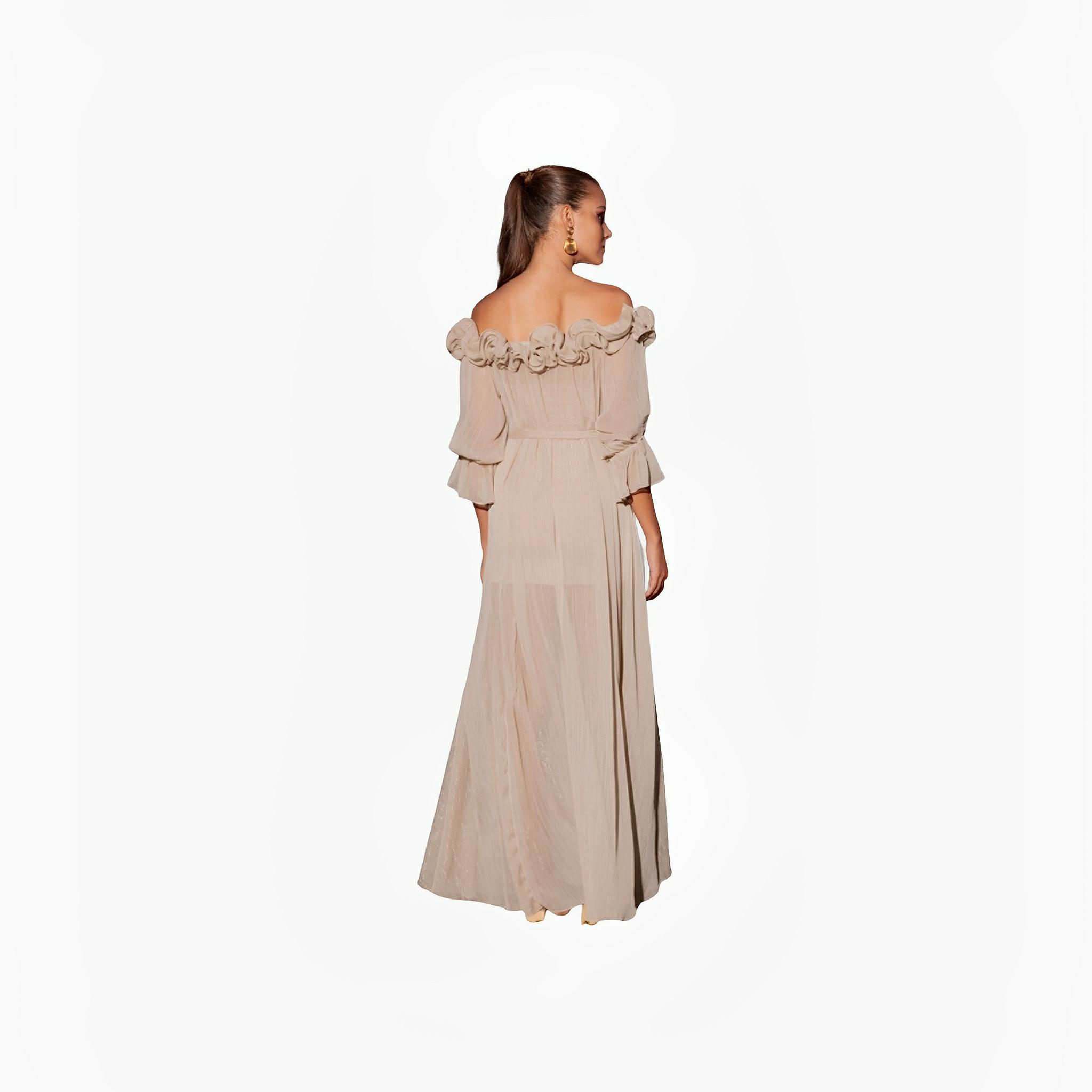Beige Rose Appliqué Gown by Ton Âge