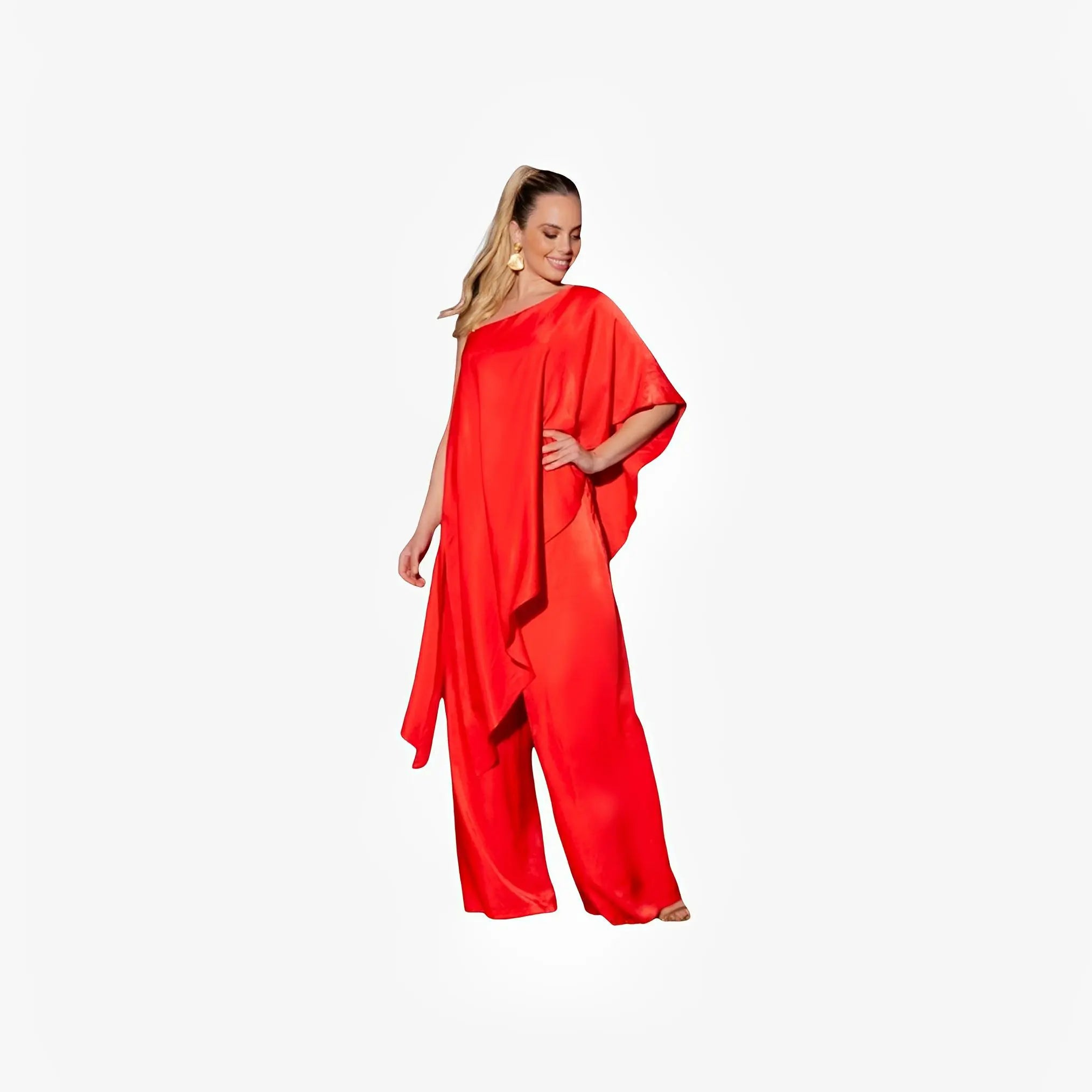 Red Viscose One-Shoulder Tunic Blouse by Ton Âge