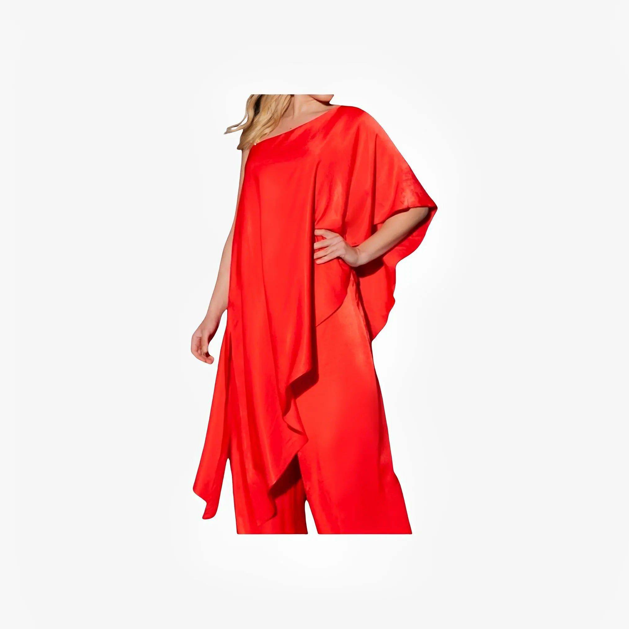 Red Viscose One-Shoulder Tunic Blouse by Ton Âge