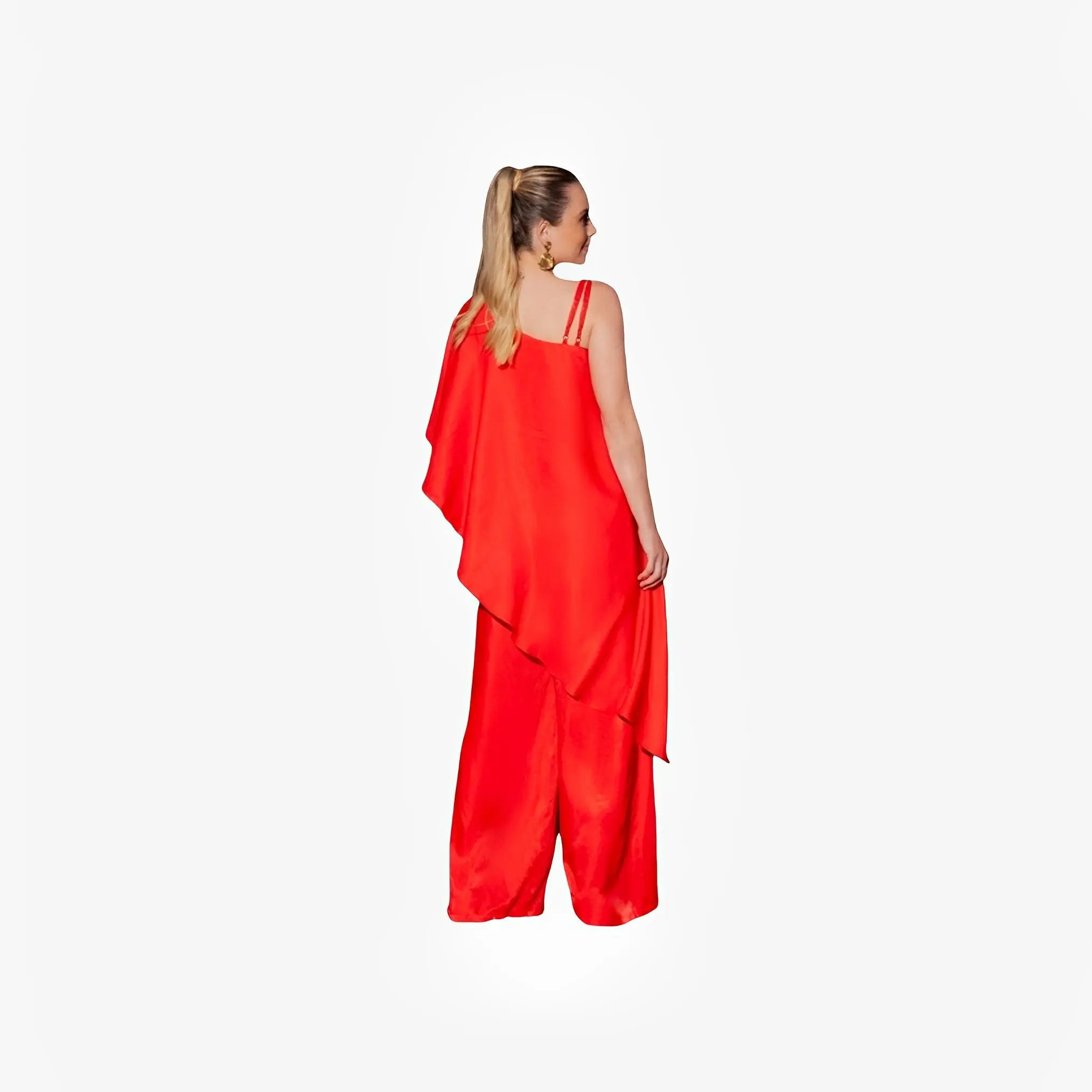 Red Viscose One-Shoulder Tunic Blouse by Ton Âge